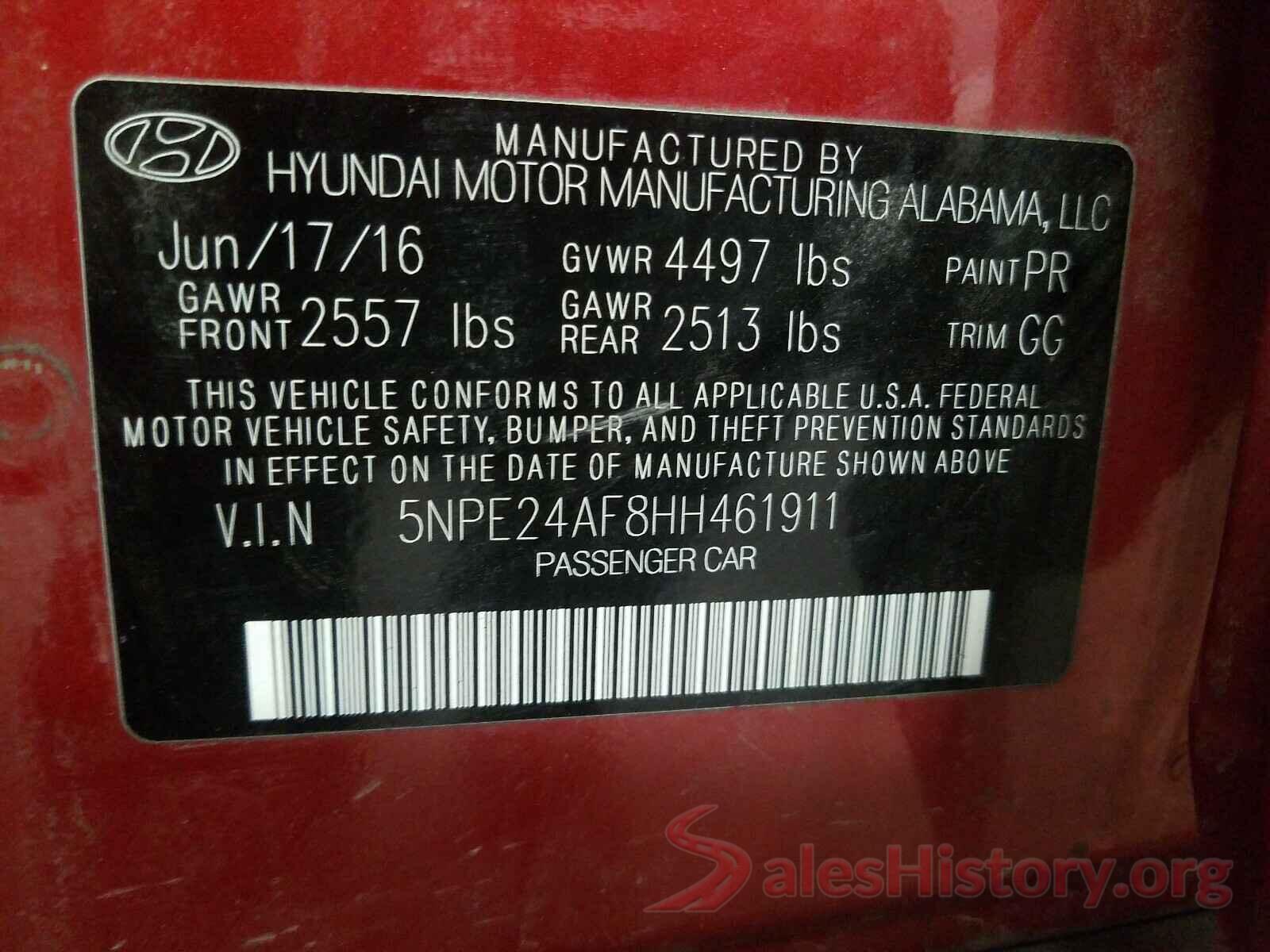 5NPE24AF8HH461911 2017 HYUNDAI SONATA