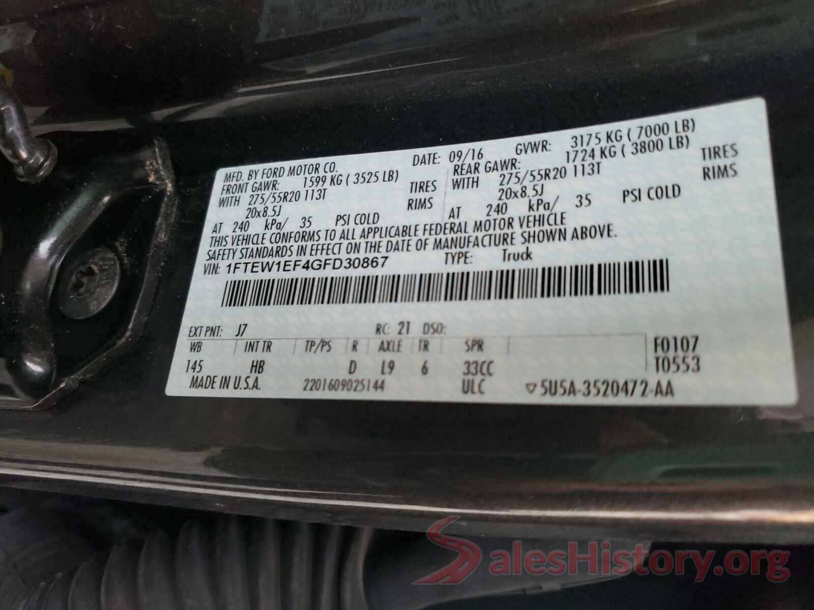 1FTEW1EF4GFD30867 2016 FORD F150