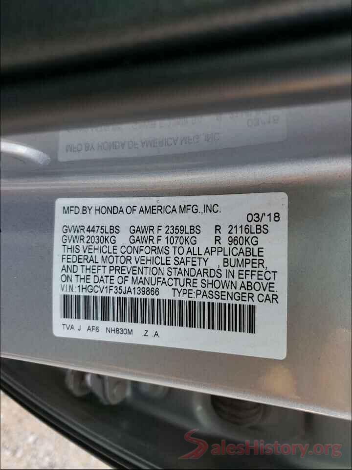 1HGCV1F35JA139866 2018 HONDA ACCORD