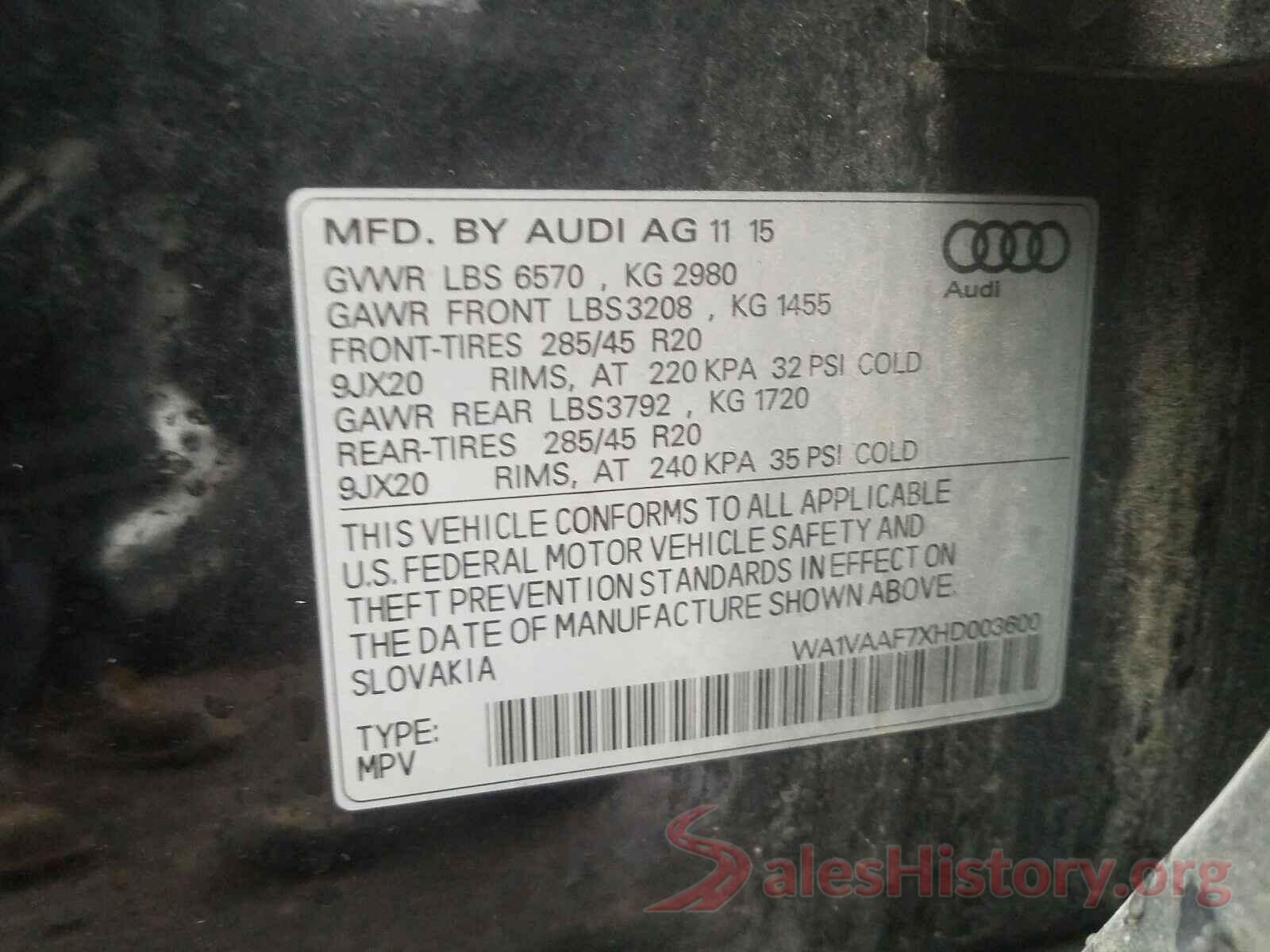 WA1VAAF7XHD003600 2017 AUDI Q7