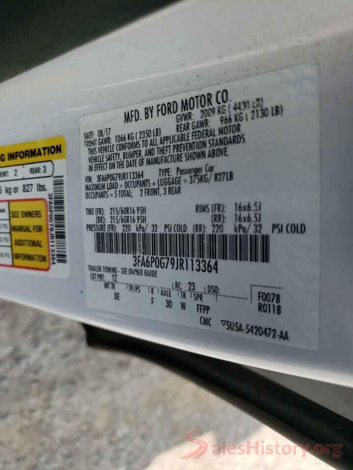 3FA6P0G79JR113364 2018 FORD FUSION