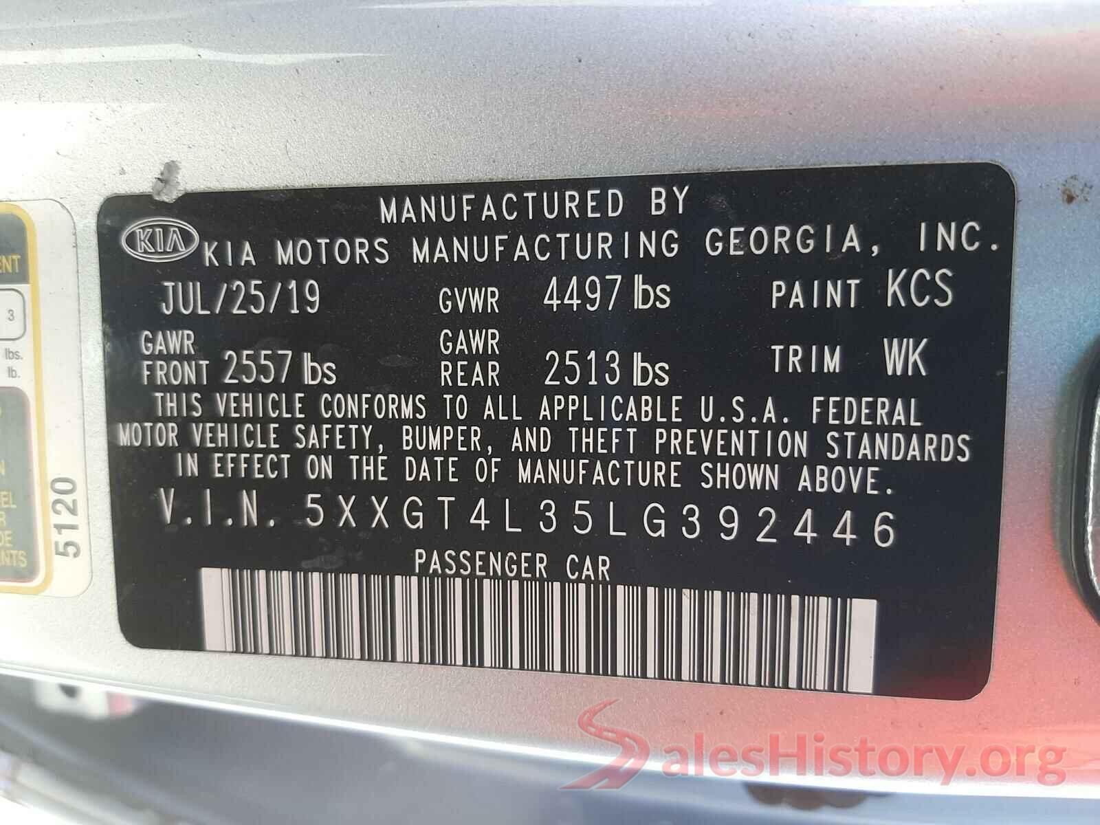 5XXGT4L35LG392446 2020 KIA OPTIMA