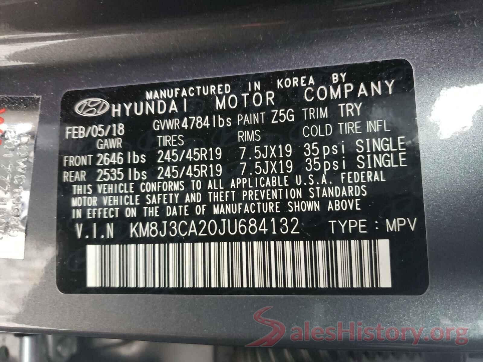 KM8J3CA20JU684132 2018 HYUNDAI TUCSON