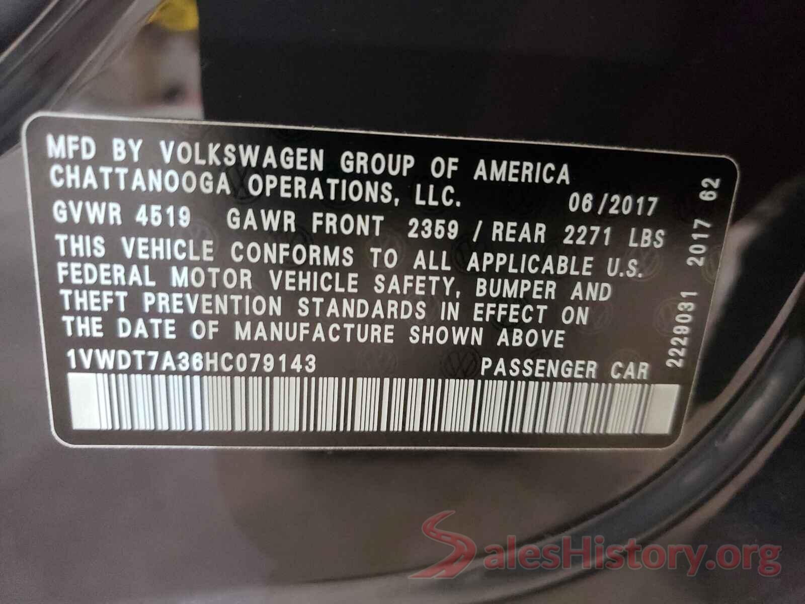 1VWDT7A36HC079143 2017 VOLKSWAGEN PASSAT