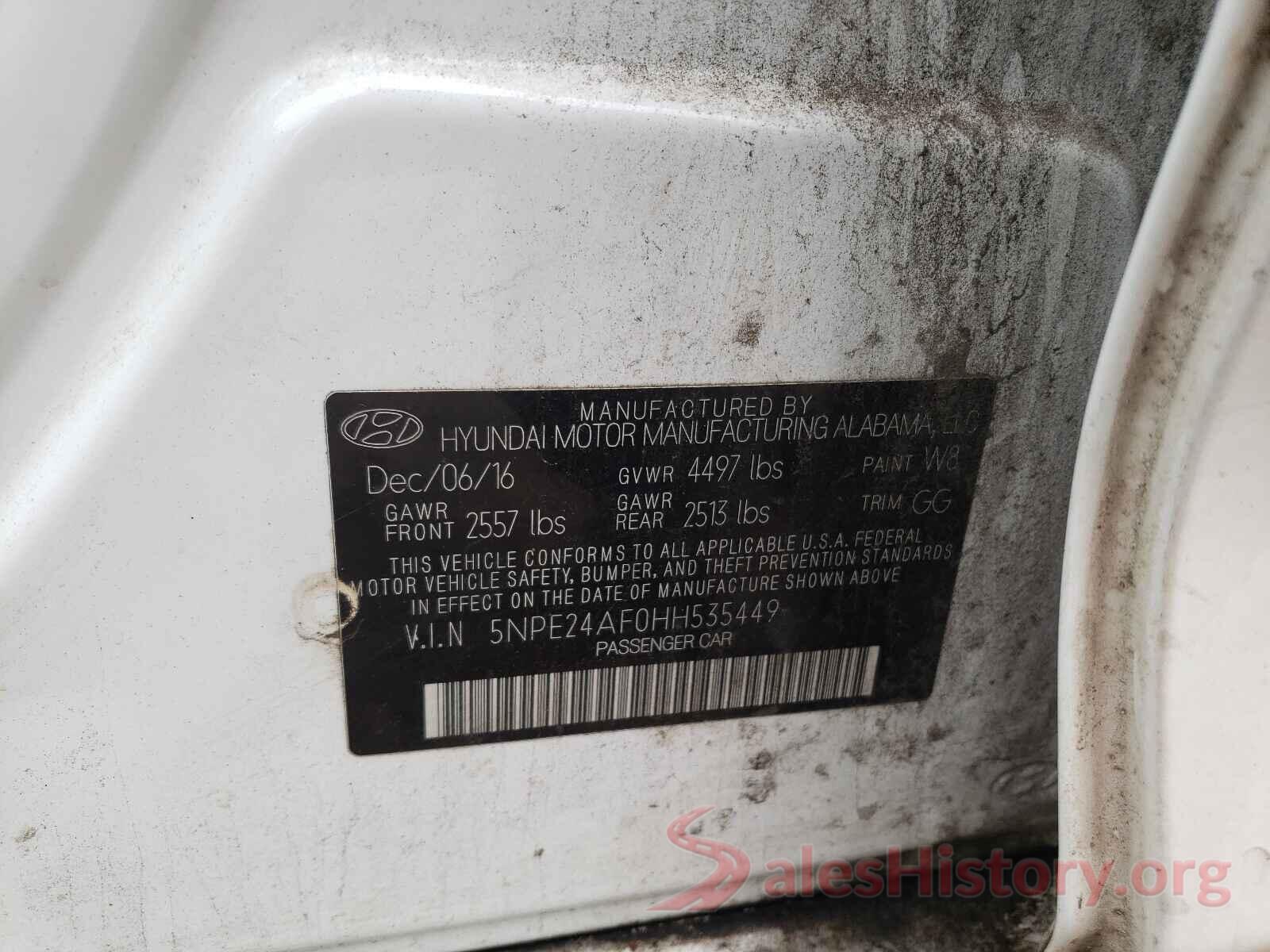 5NPE24AF0HH535449 2017 HYUNDAI SONATA