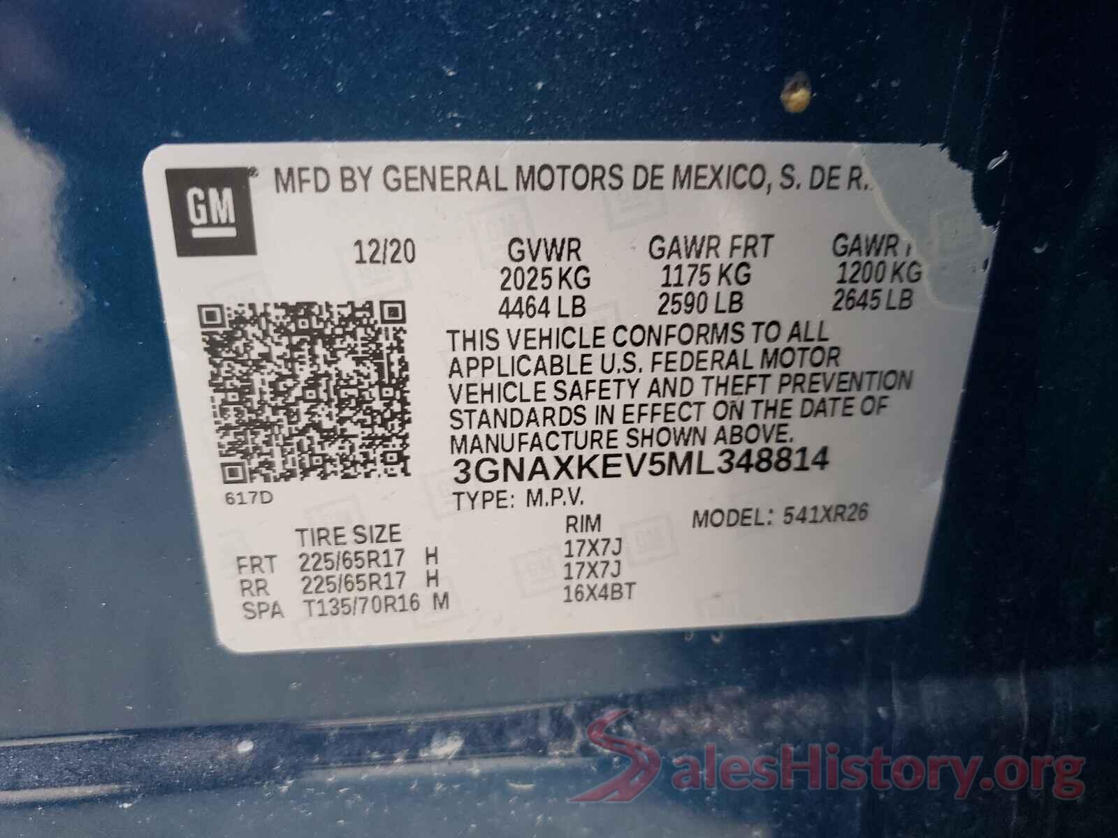 3GNAXKEV5ML348814 2021 CHEVROLET EQUINOX