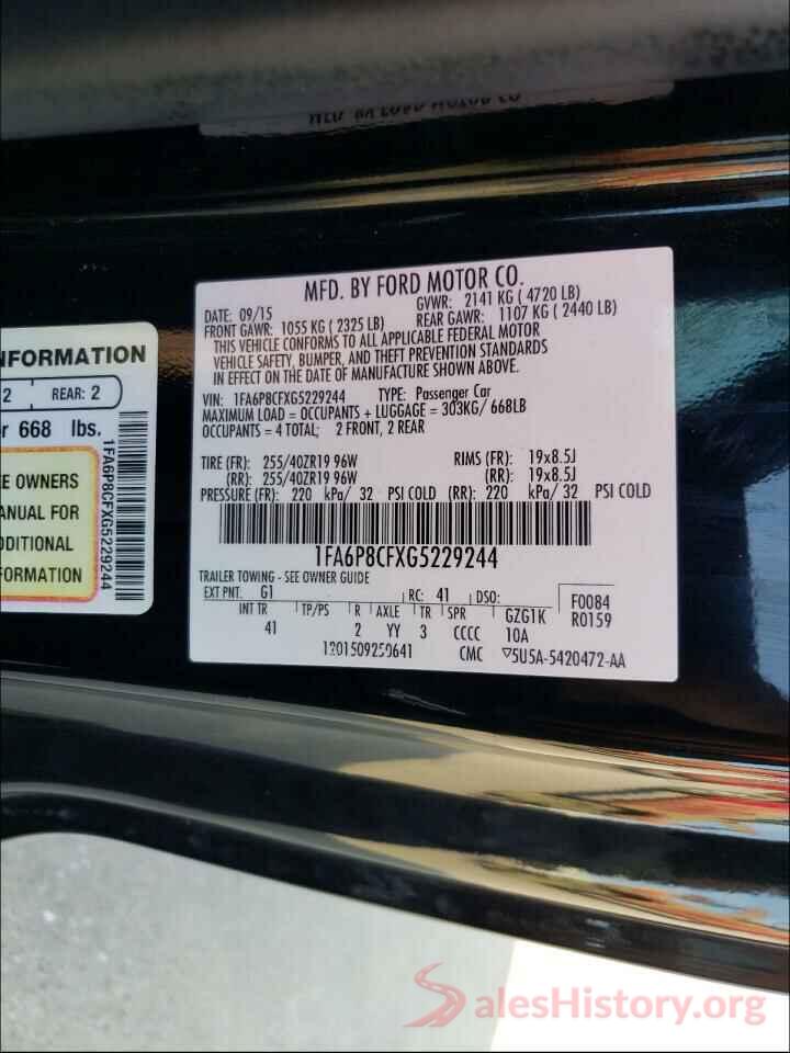 1FA6P8CFXG5229244 2016 FORD MUSTANG