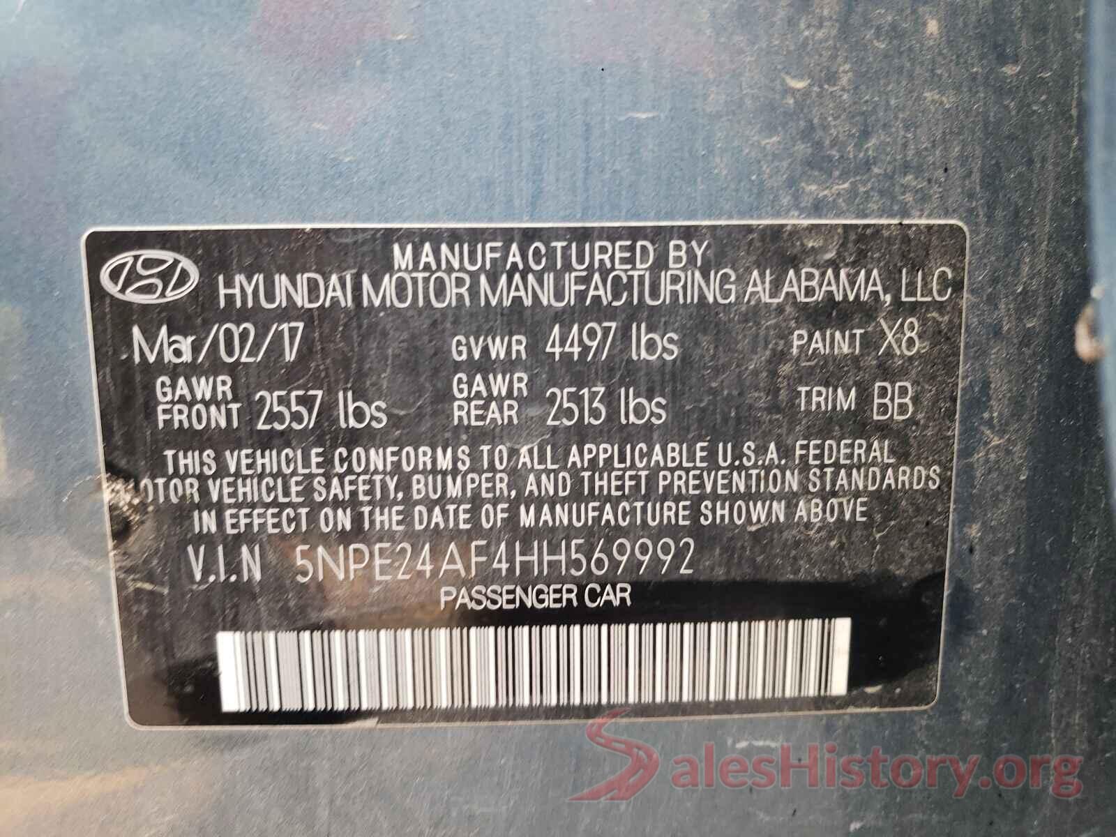 5NPE24AF4HH569992 2017 HYUNDAI SONATA