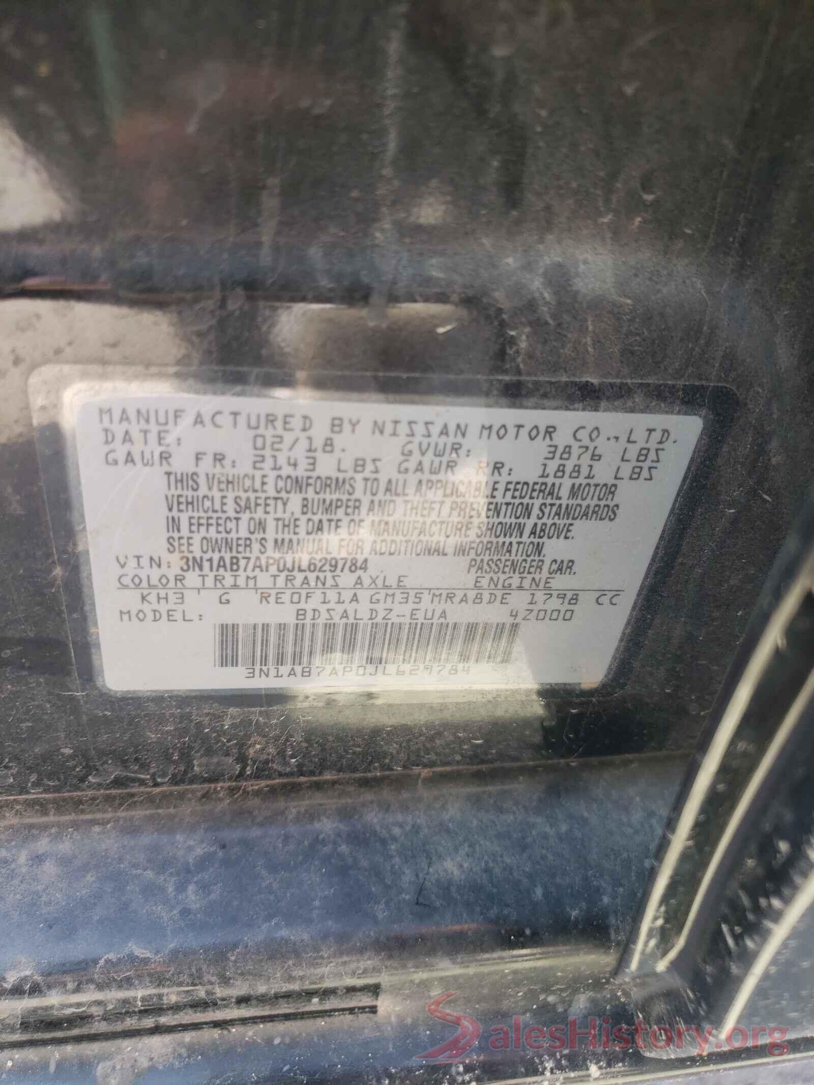 3N1AB7AP0JL629784 2018 NISSAN SENTRA