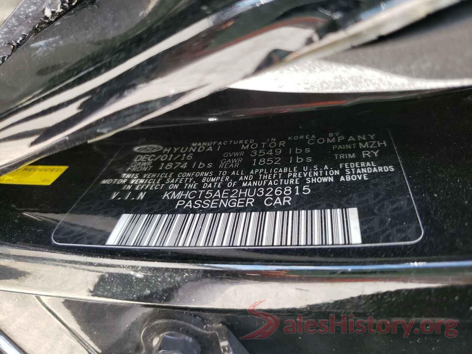 KMHCT5AE2HU326815 2017 HYUNDAI ACCENT