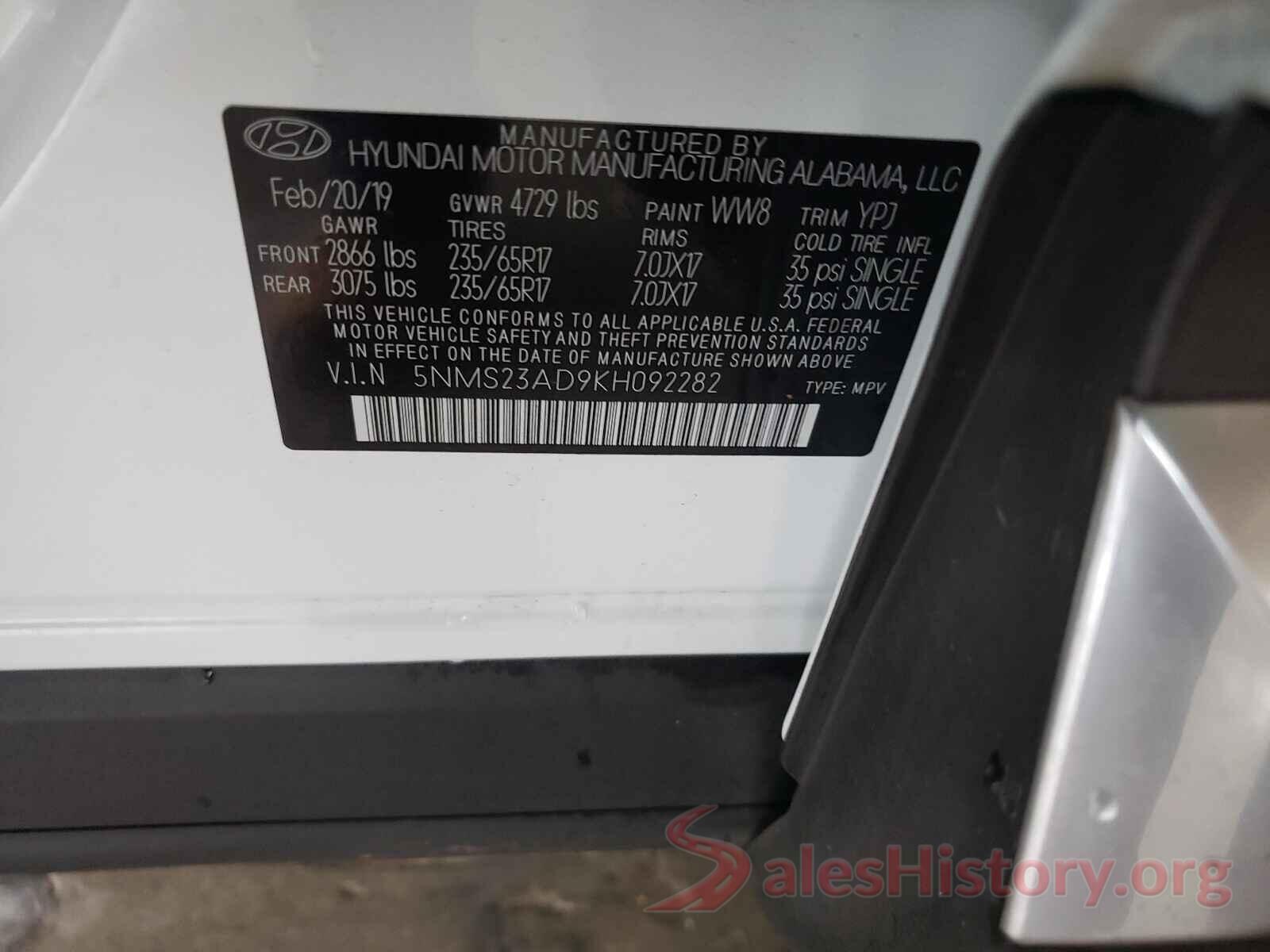 5NMS23AD9KH092282 2019 HYUNDAI SANTA FE