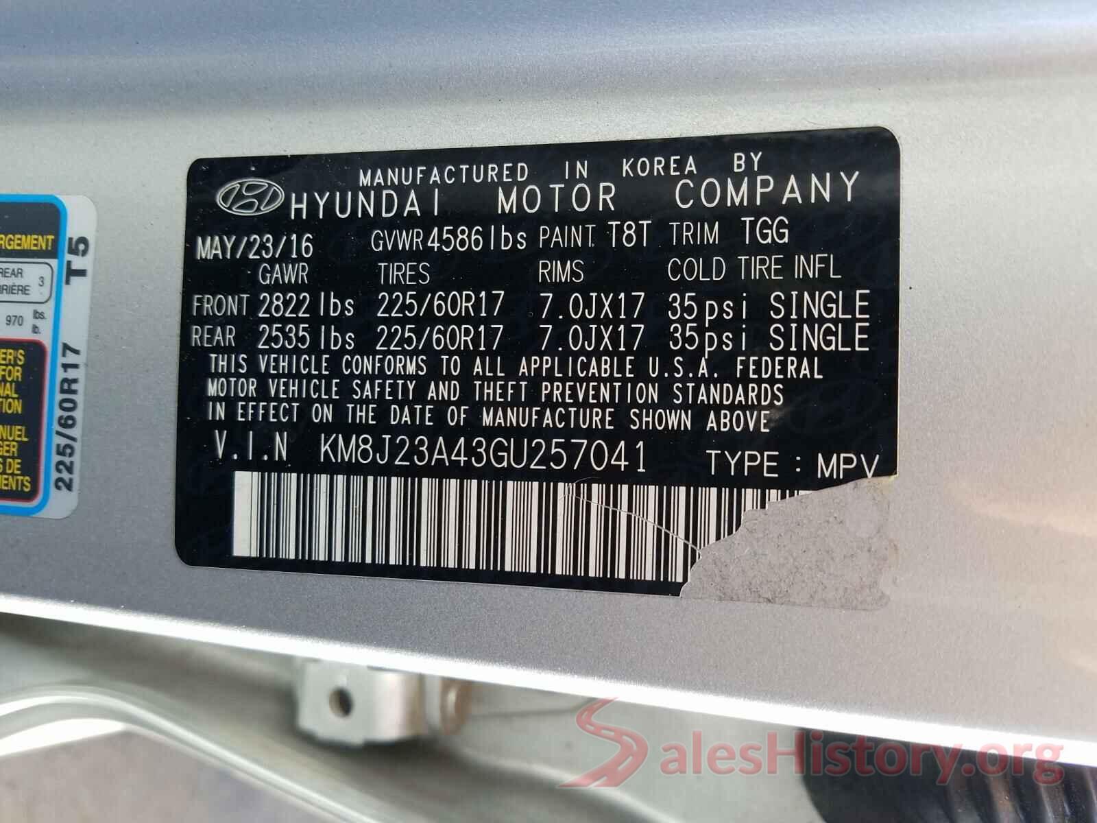 KM8J23A43GU257041 2016 HYUNDAI TUCSON