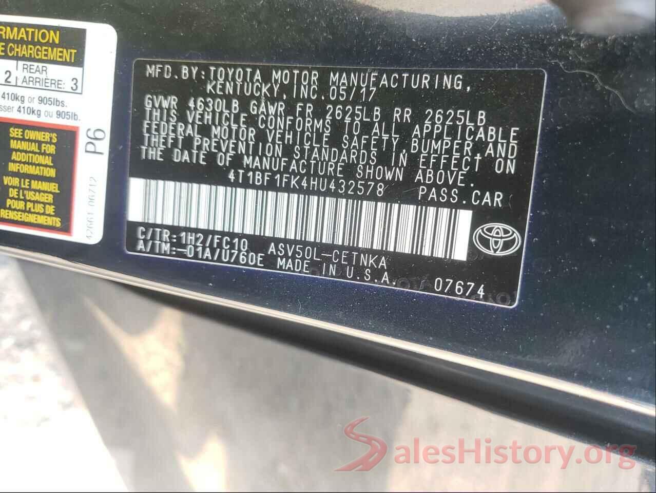 4T1BF1FK4HU432578 2017 TOYOTA CAMRY