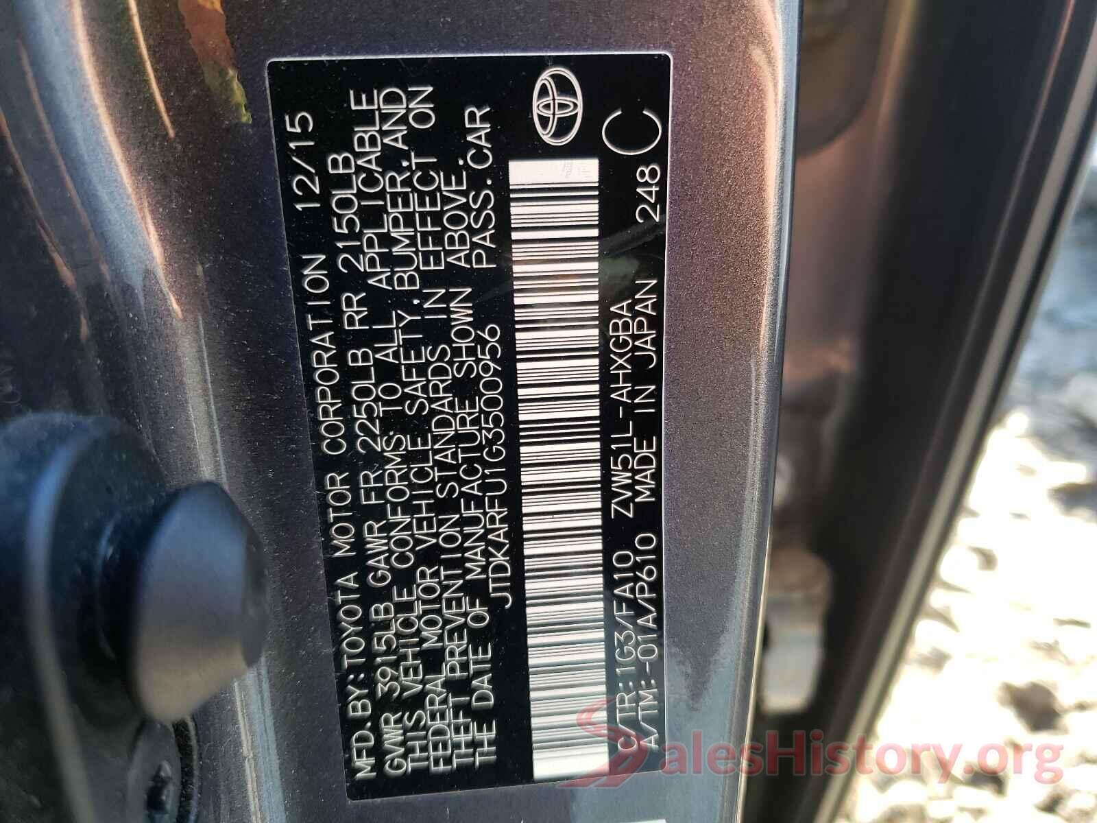 JTDKARFU1G3500956 2016 TOYOTA PRIUS