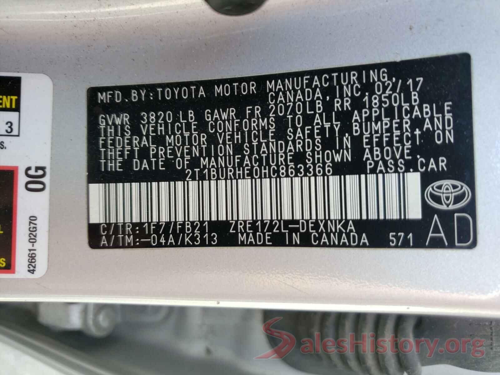 2T1BURHE0HC863366 2017 TOYOTA COROLLA