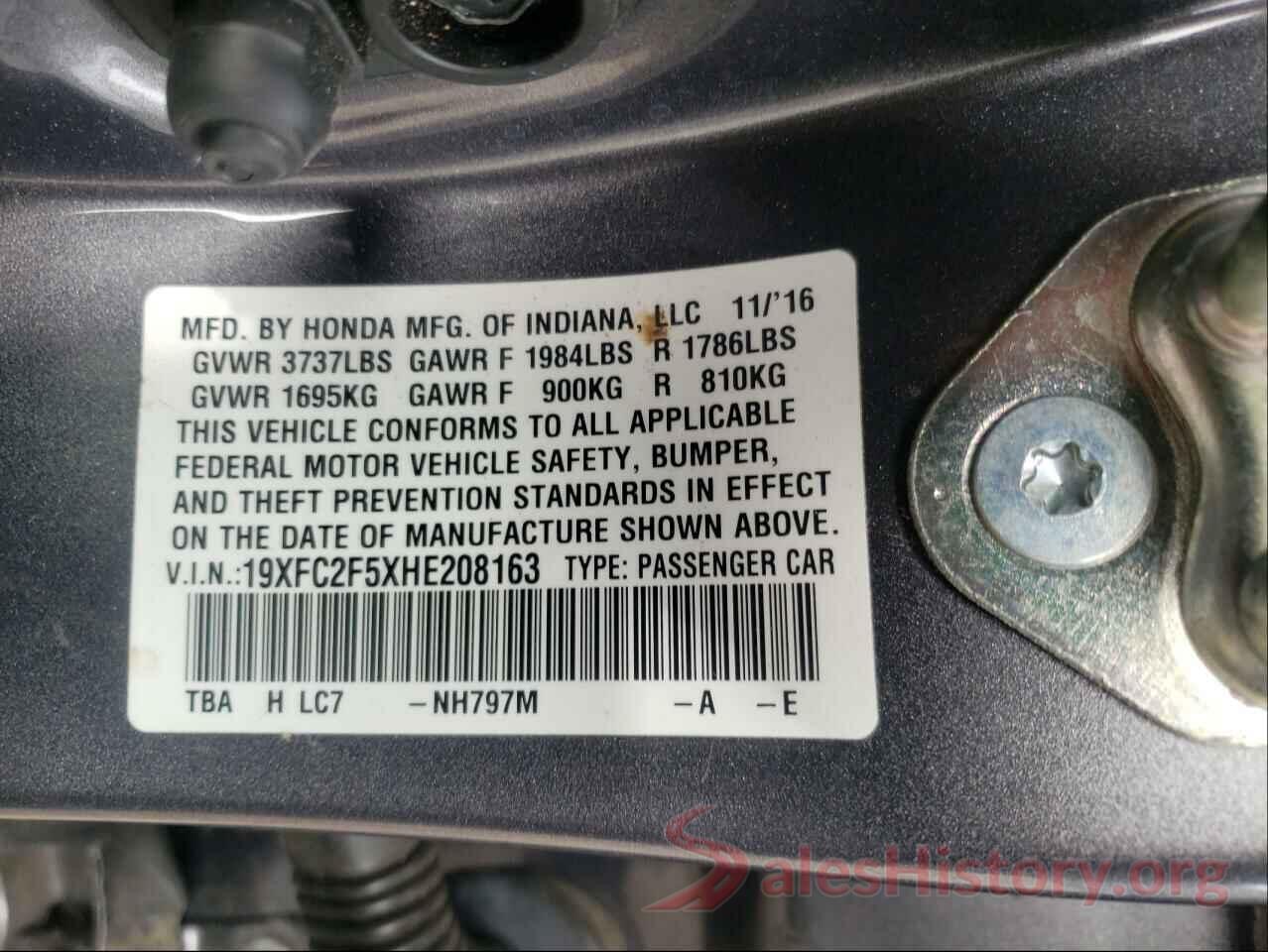 19XFC2F5XHE208163 2017 HONDA CIVIC