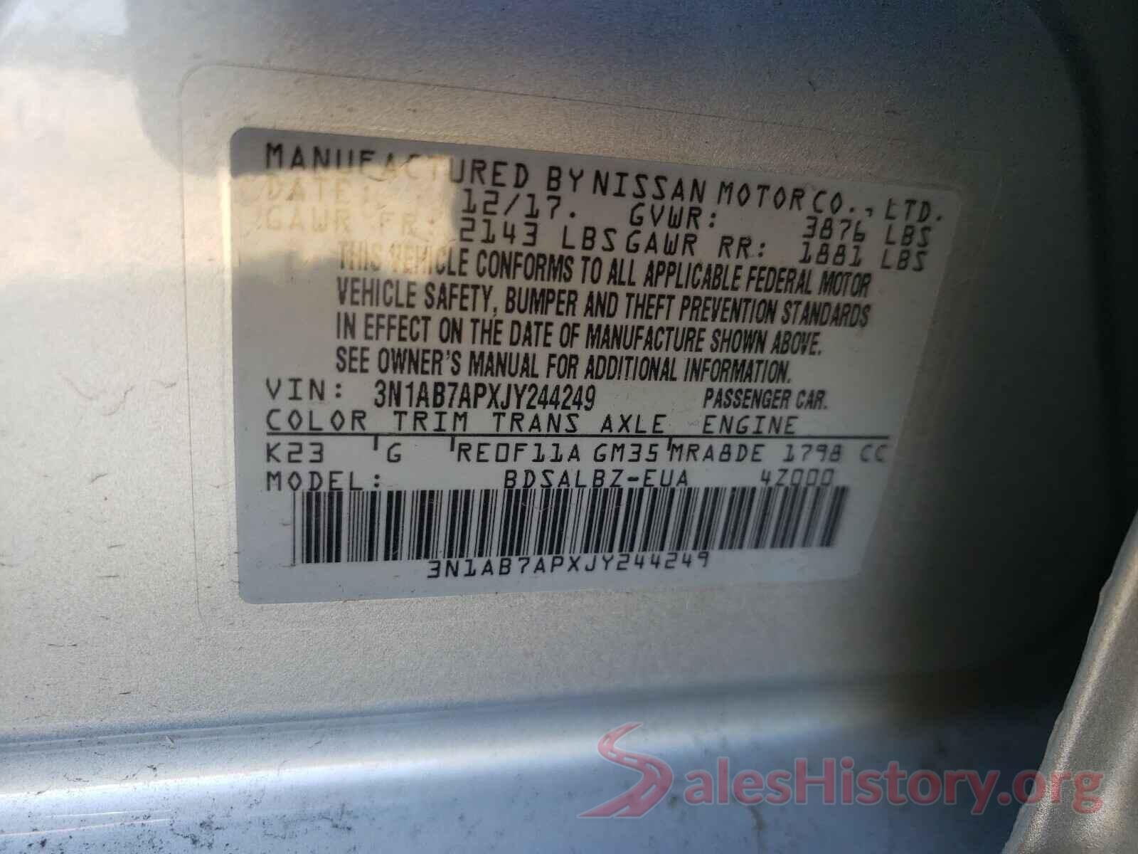 3N1AB7APXJY244249 2018 NISSAN SENTRA