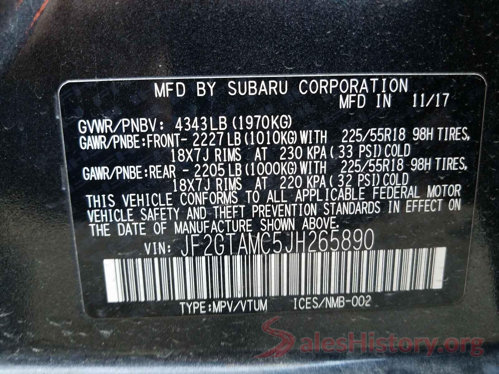 JF2GTAMC5JH265890 2018 SUBARU CROSSTREK