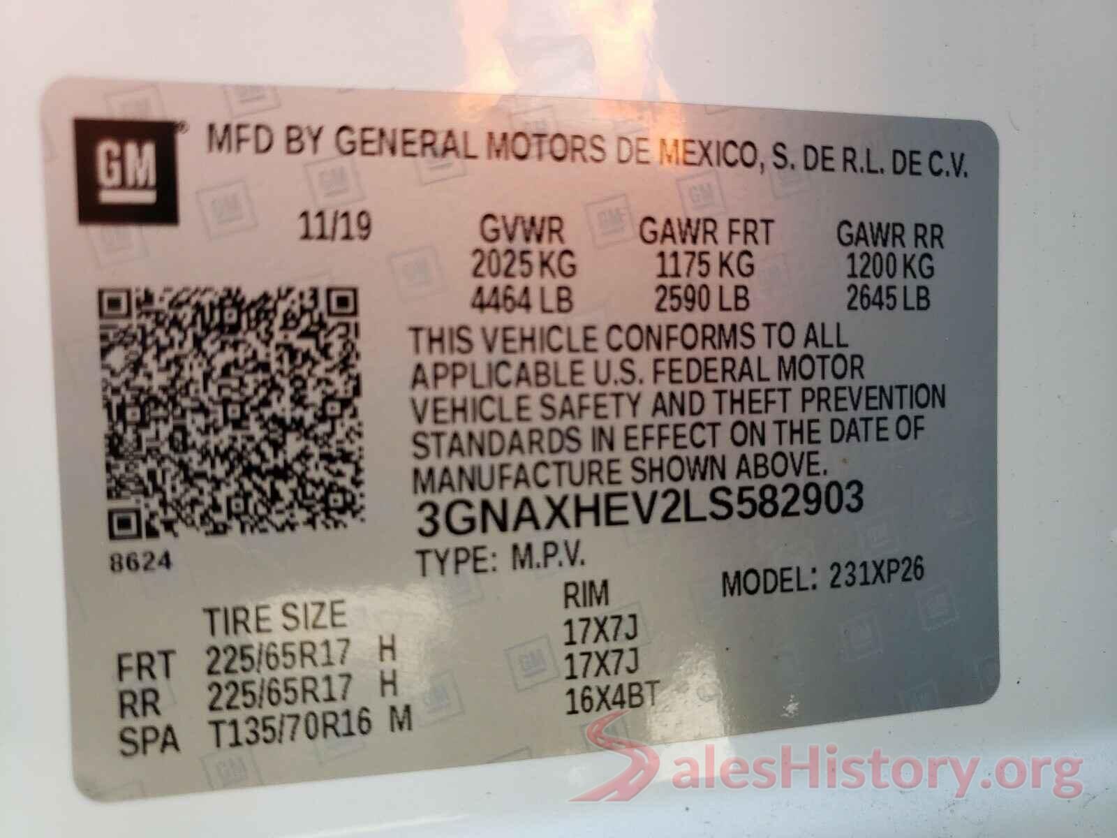 3GNAXHEV2LS582903 2020 CHEVROLET EQUINOX