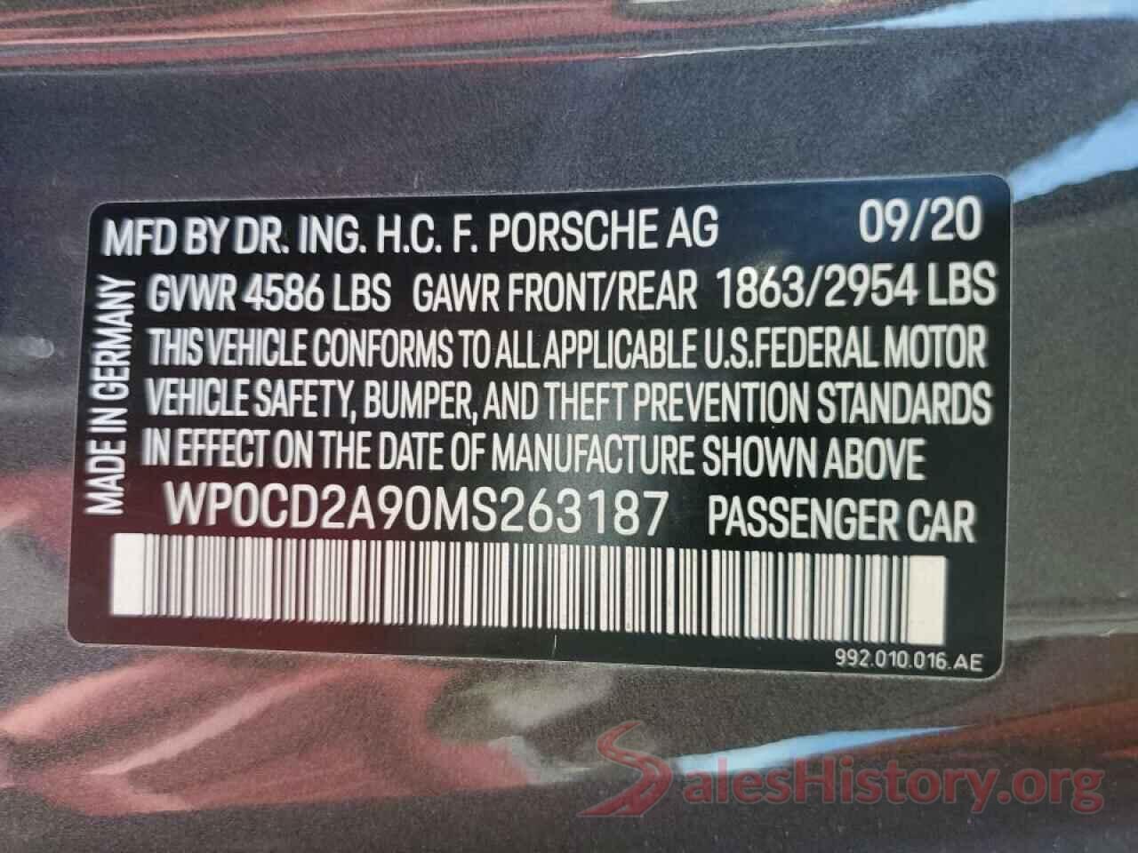 WP0CD2A90MS263187 2021 PORSCHE 911