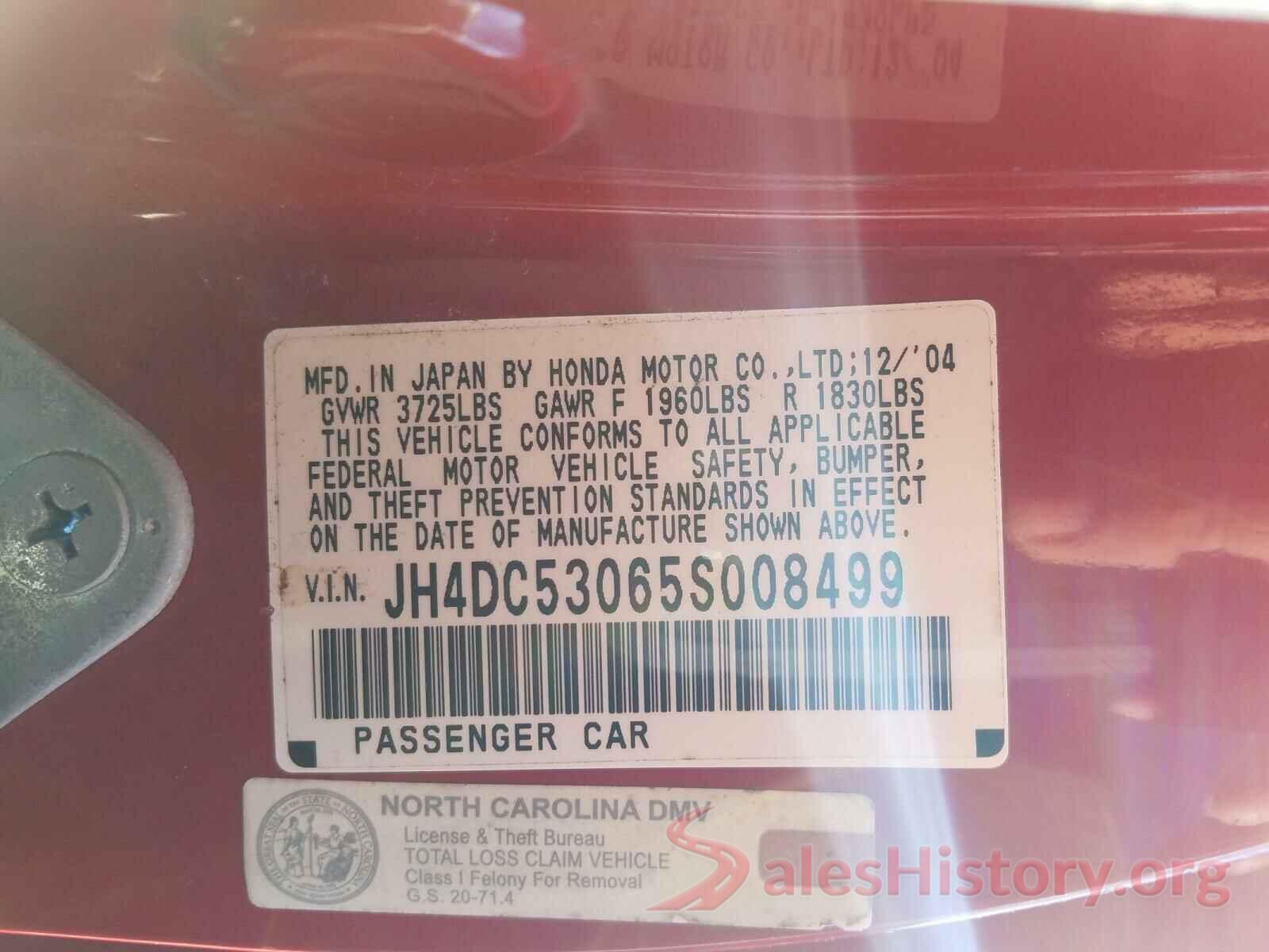 JH4DC53065S008499 2005 ACURA RSX