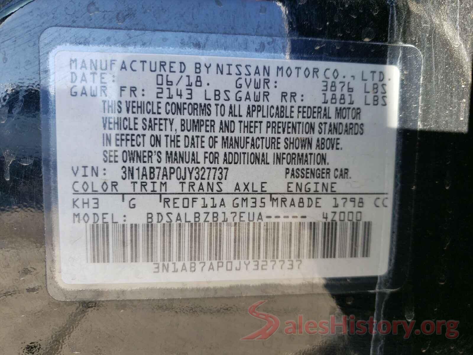 3N1AB7AP0JY327737 2018 NISSAN SENTRA