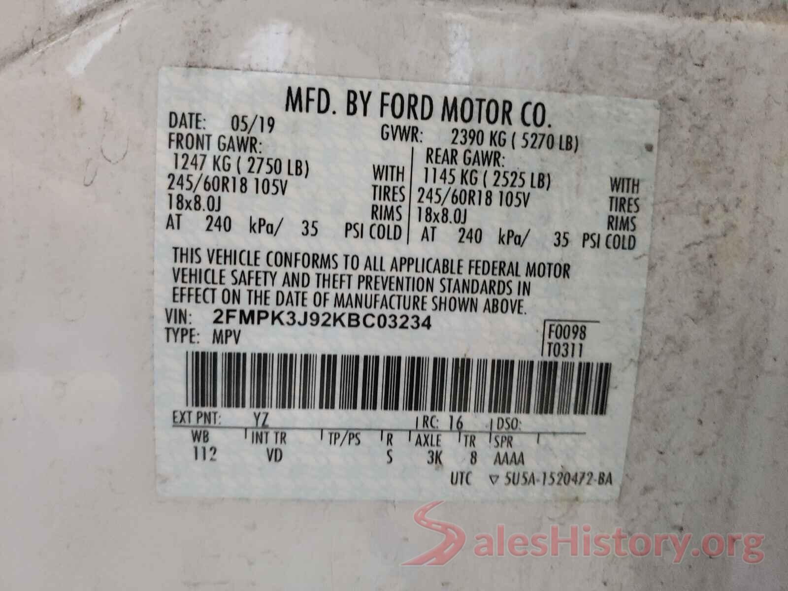 2FMPK3J92KBC03234 2019 FORD EDGE