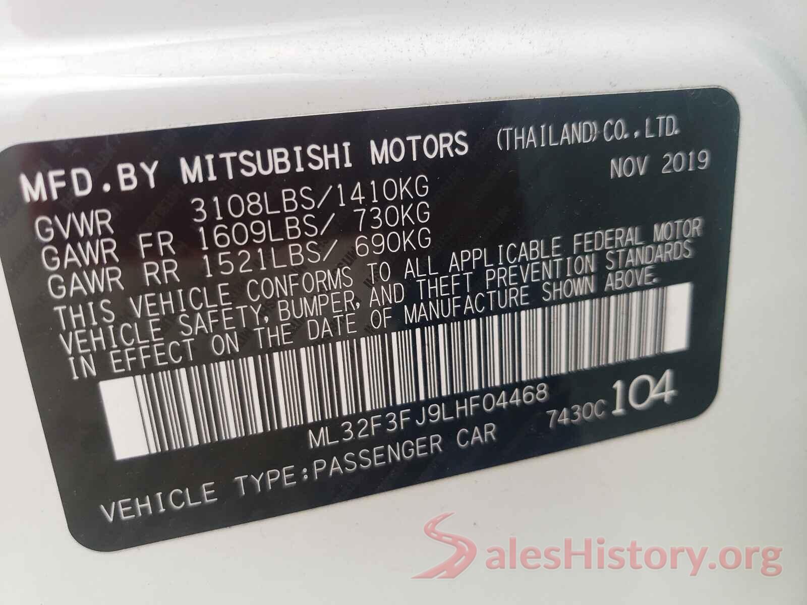 ML32F3FJ9LHF04468 2020 MITSUBISHI MIRAGE