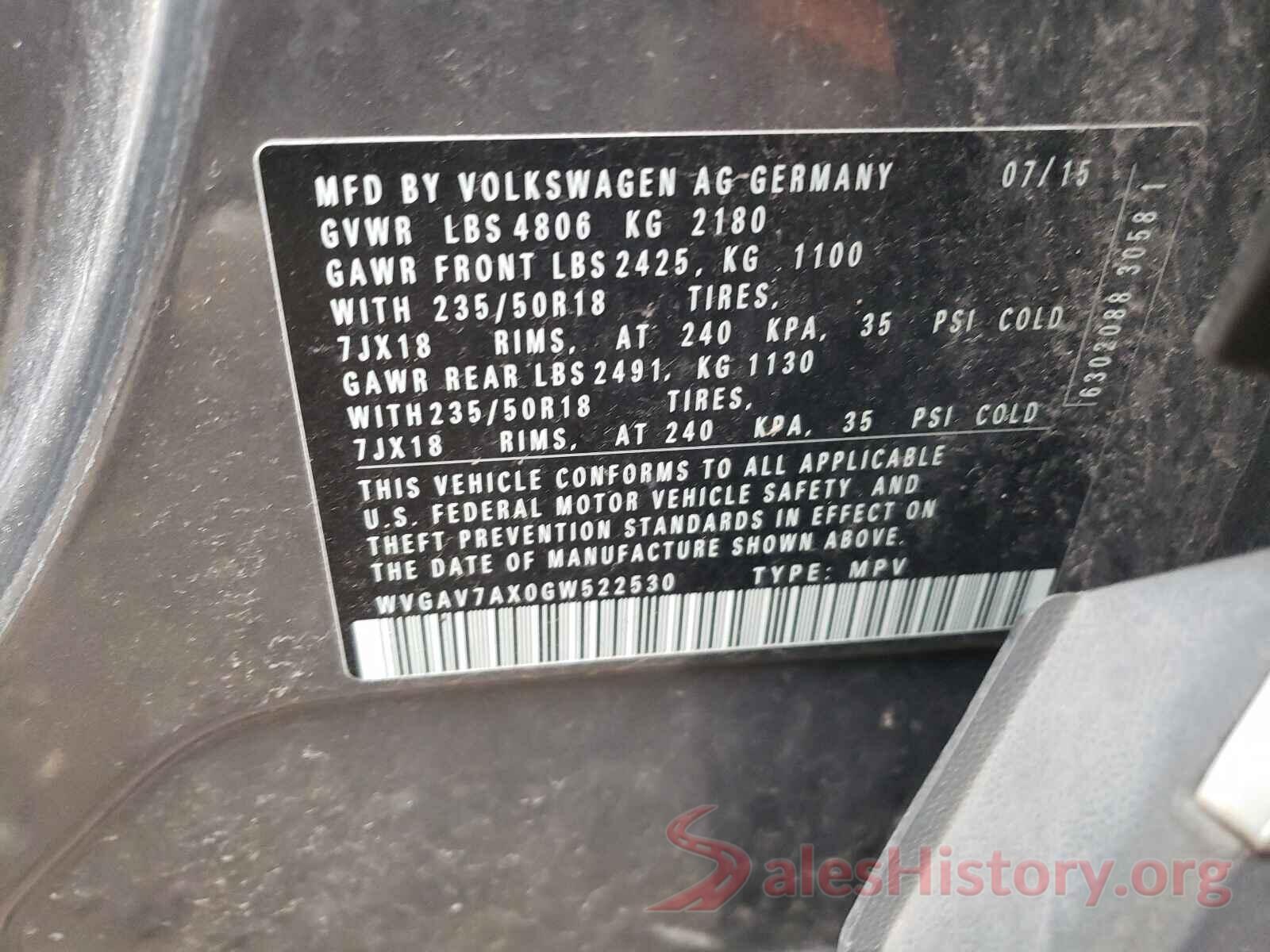 WVGAV7AX0GW522530 2016 VOLKSWAGEN TIGUAN