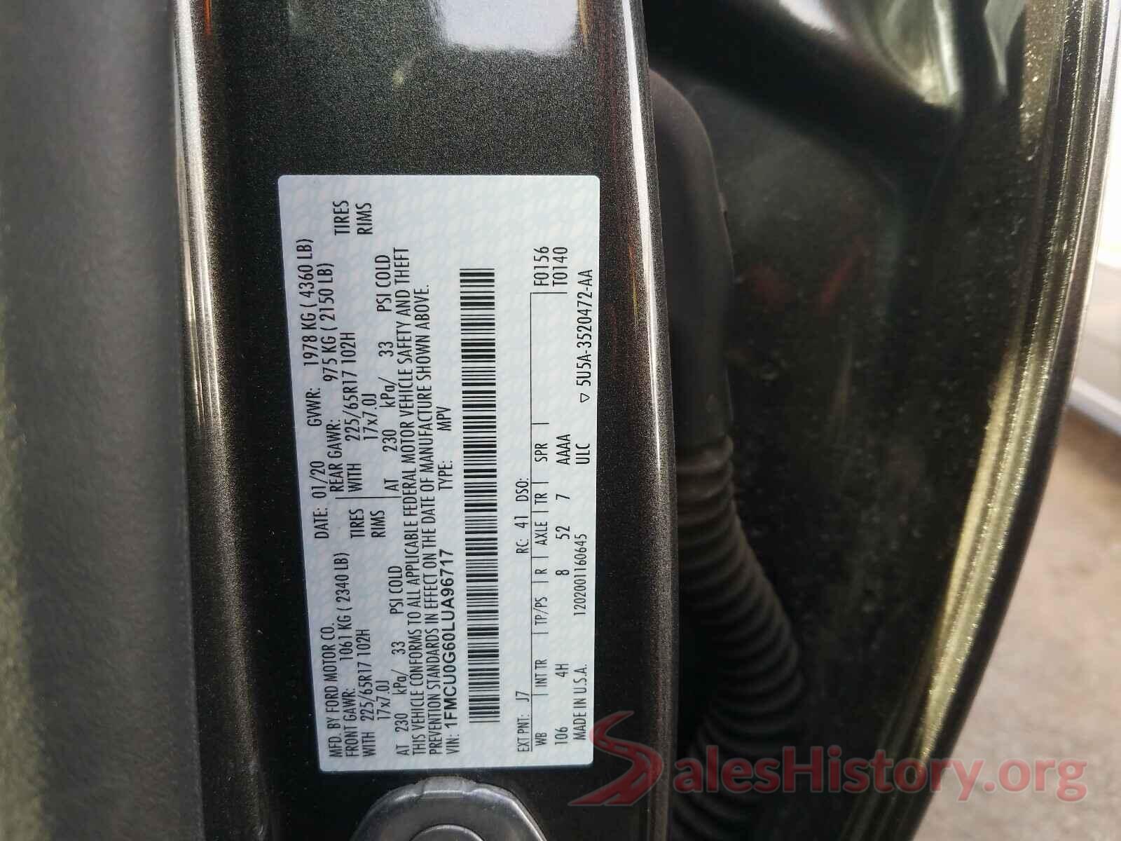 1FMCU0G60LUA96717 2020 FORD ESCAPE