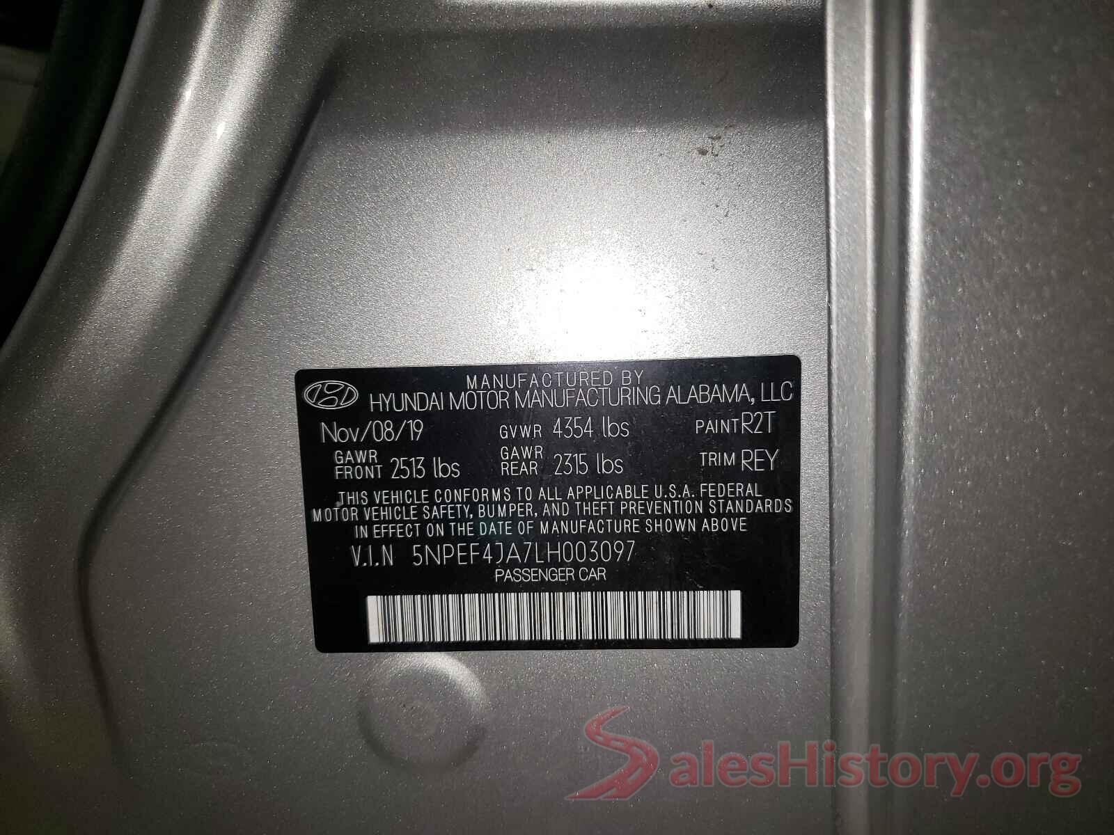 5NPEF4JA7LH003097 2020 HYUNDAI SONATA