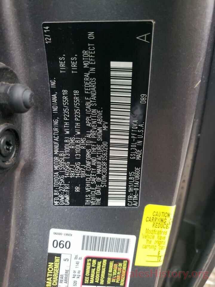 5TDYK3DC8FS563290 2015 TOYOTA SIENNA