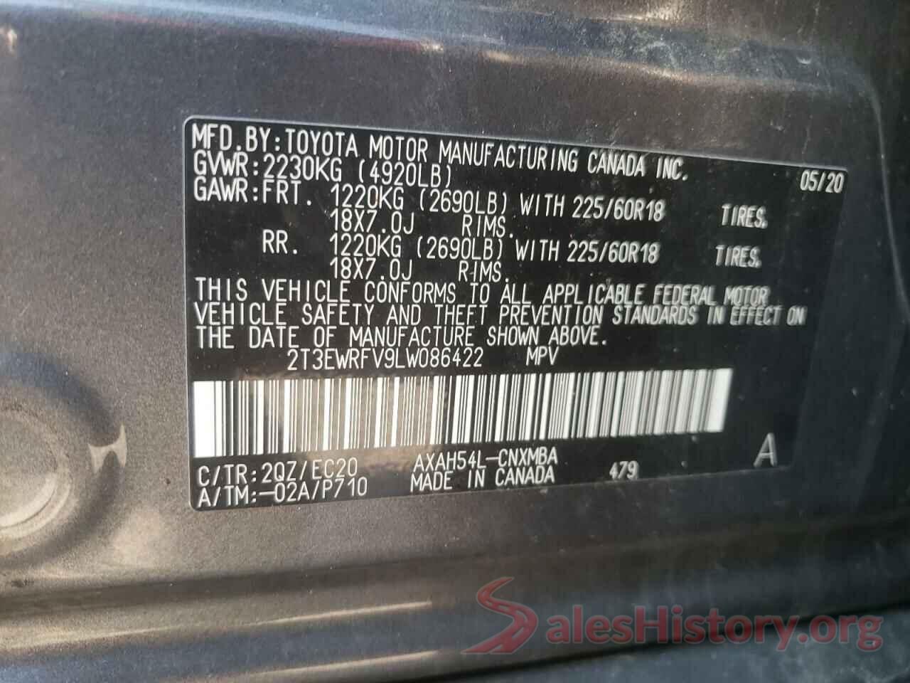 2T3EWRFV9LW086422 2020 TOYOTA RAV4