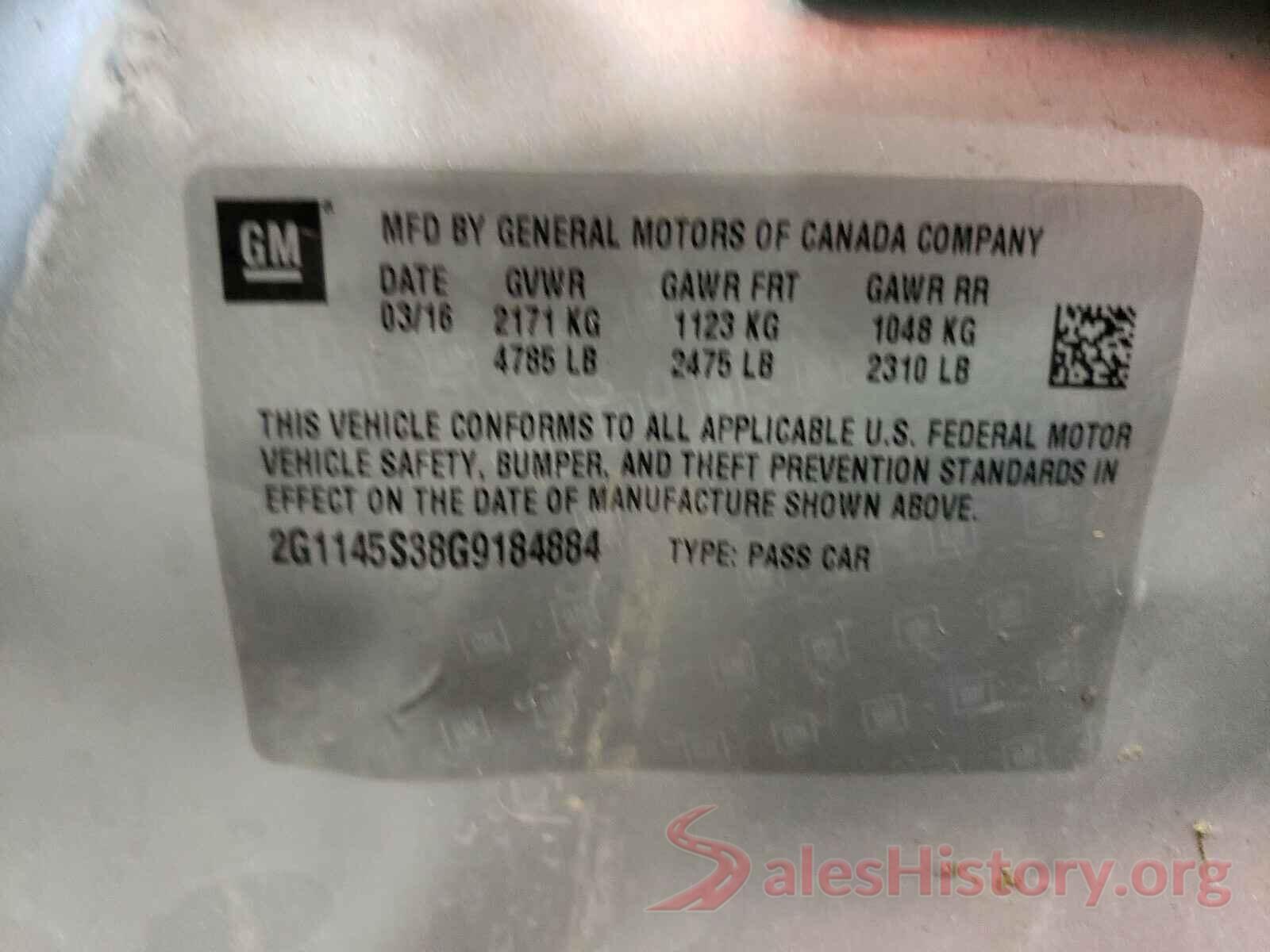 2G1145S38G9184884 2016 CHEVROLET IMPALA