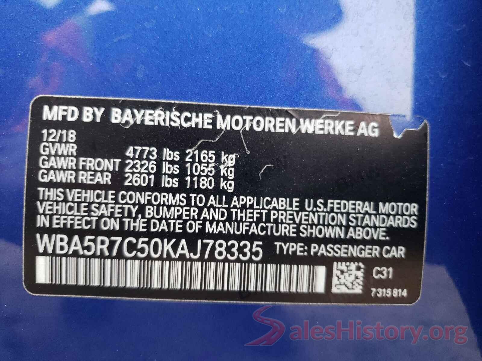 WBA5R7C50KAJ78335 2019 BMW 3 SERIES