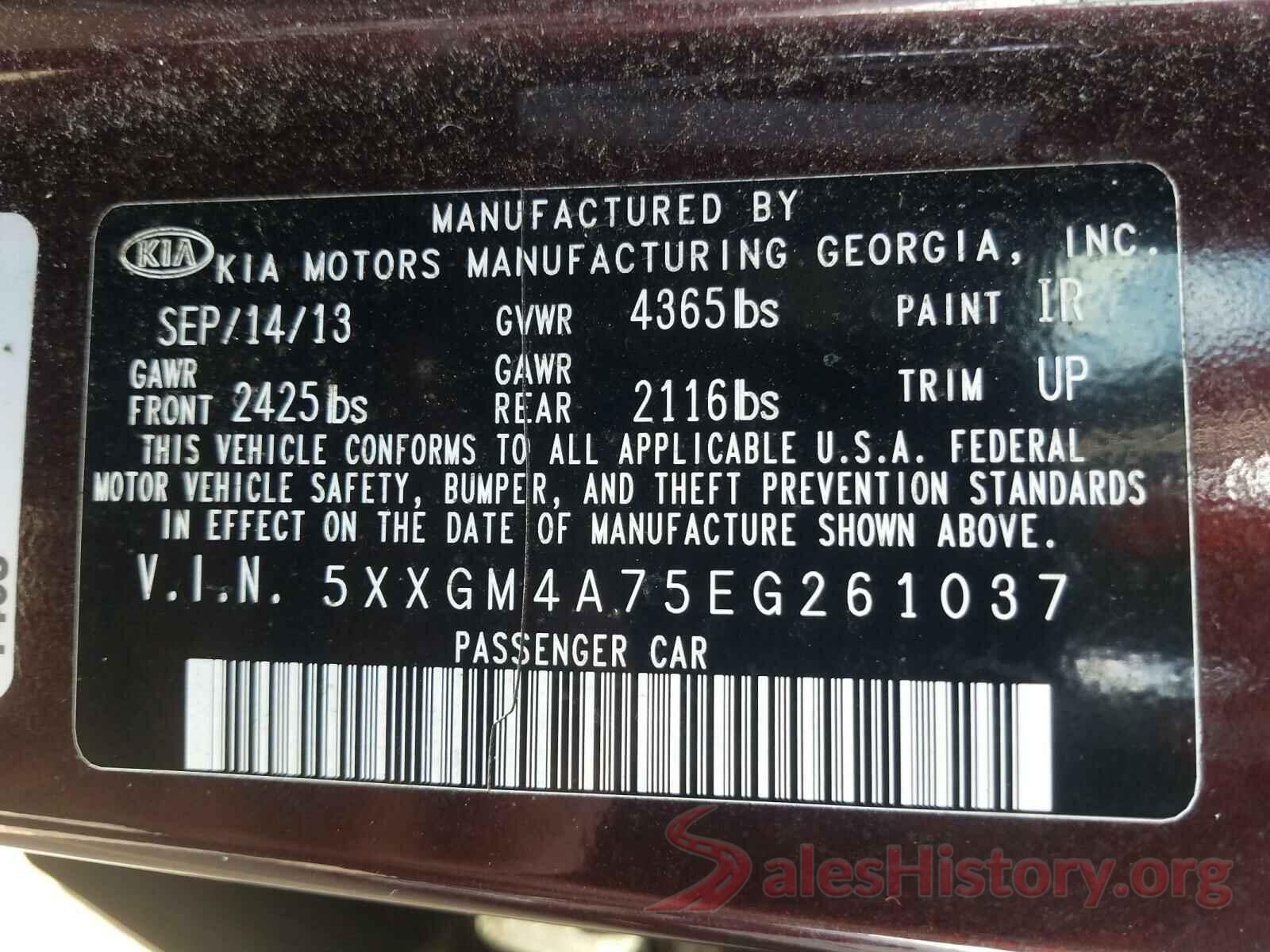 5XXGM4A75EG261037 2014 KIA OPTIMA