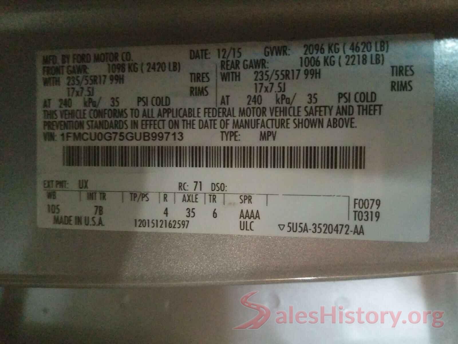 1FMCU0G75GUB99713 2016 FORD ESCAPE