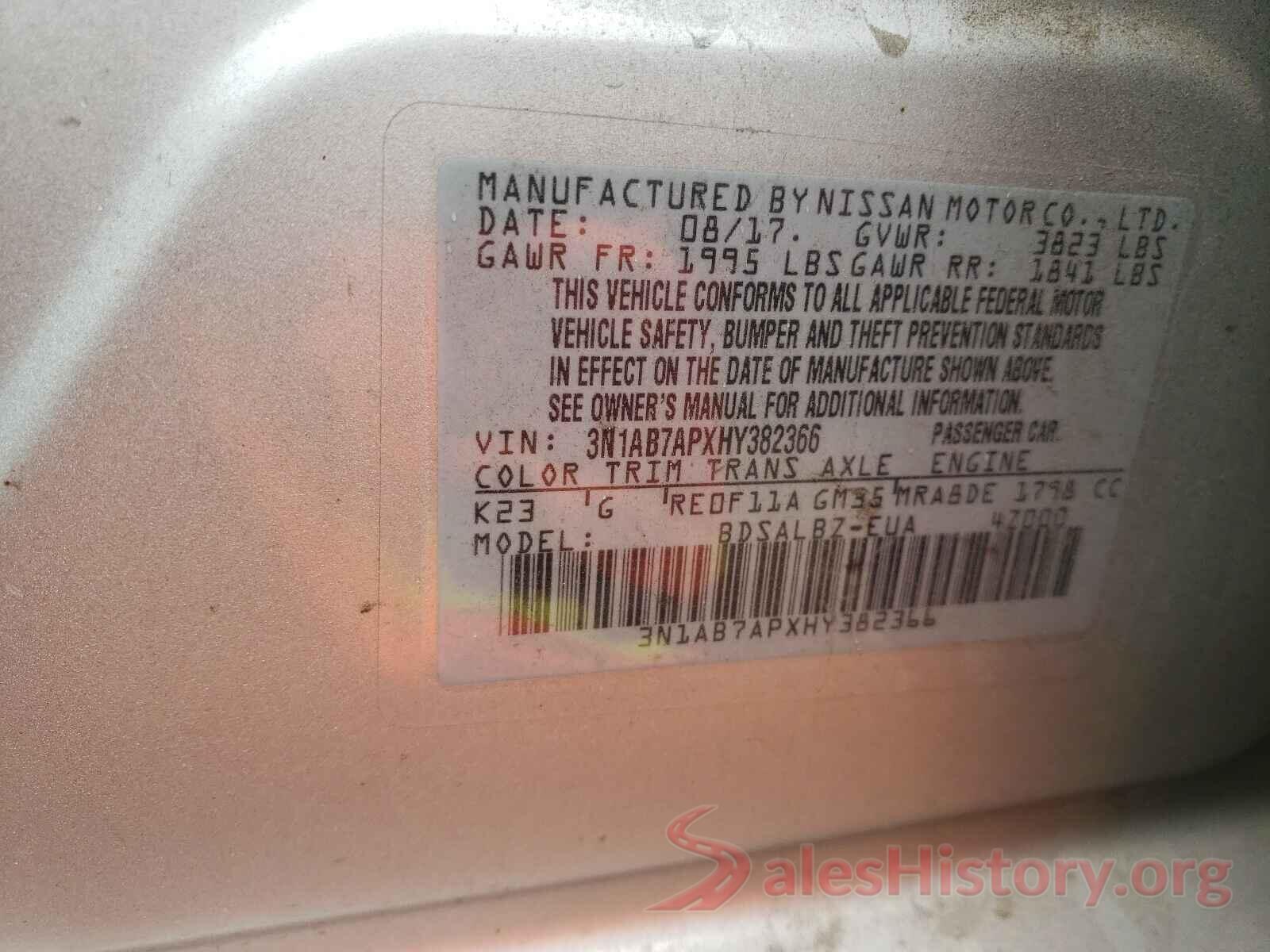 3N1AB7APXHY382366 2017 NISSAN SENTRA