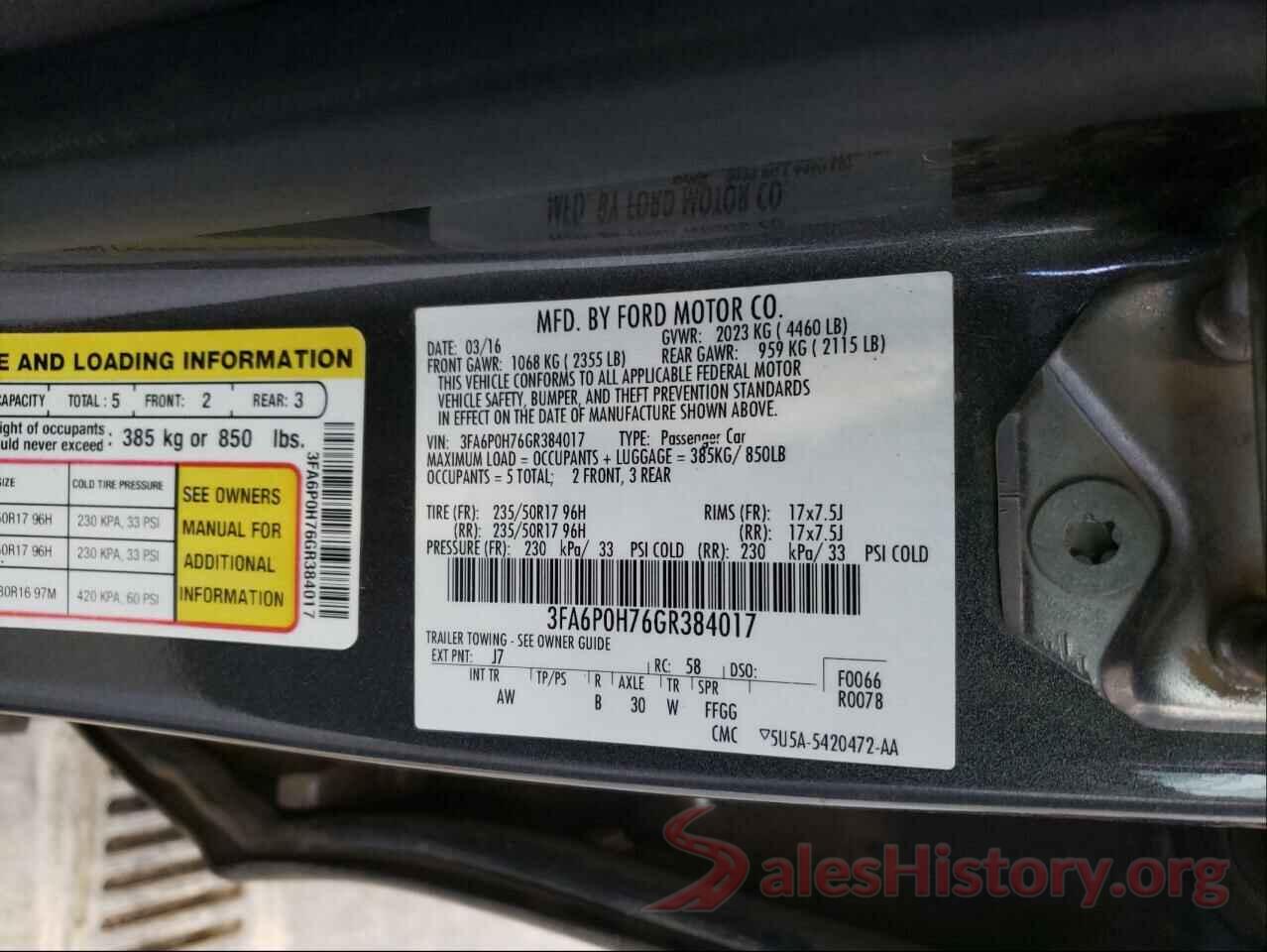 3FA6P0H76GR384017 2016 FORD FUSION