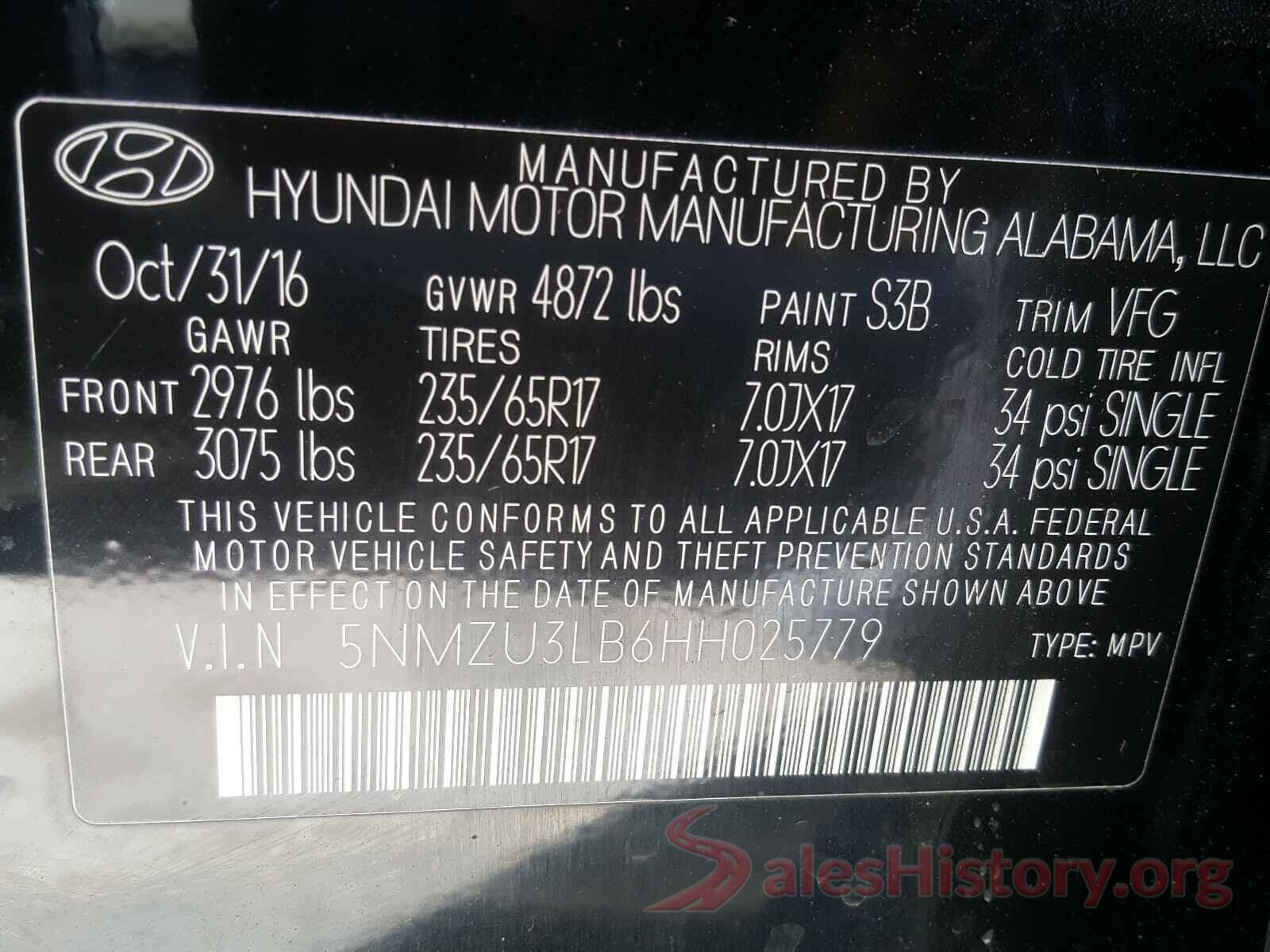 5NMZU3LB6HH025779 2017 HYUNDAI SANTA FE