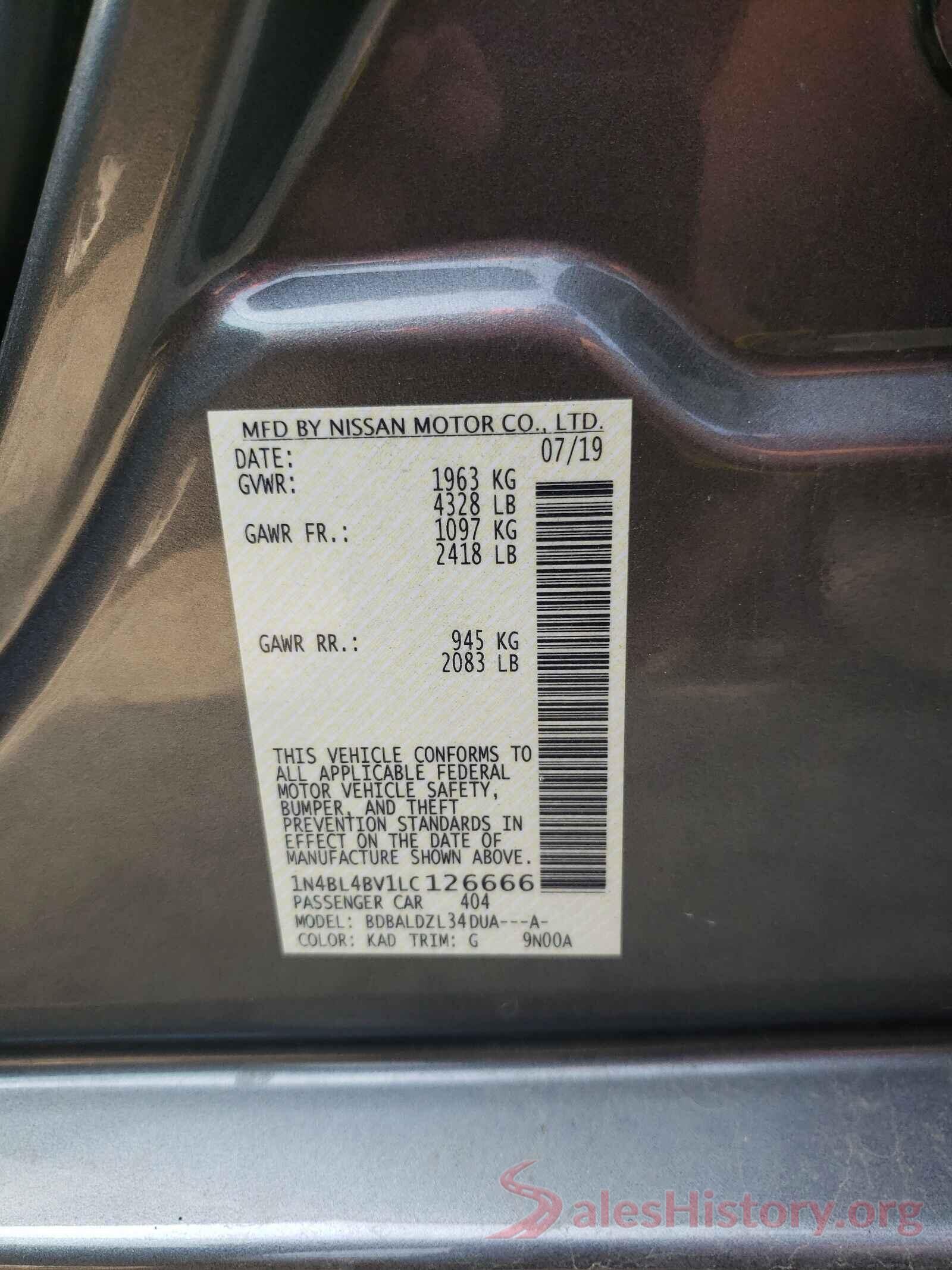 1N4BL4BV1LC126666 2020 NISSAN ALTIMA