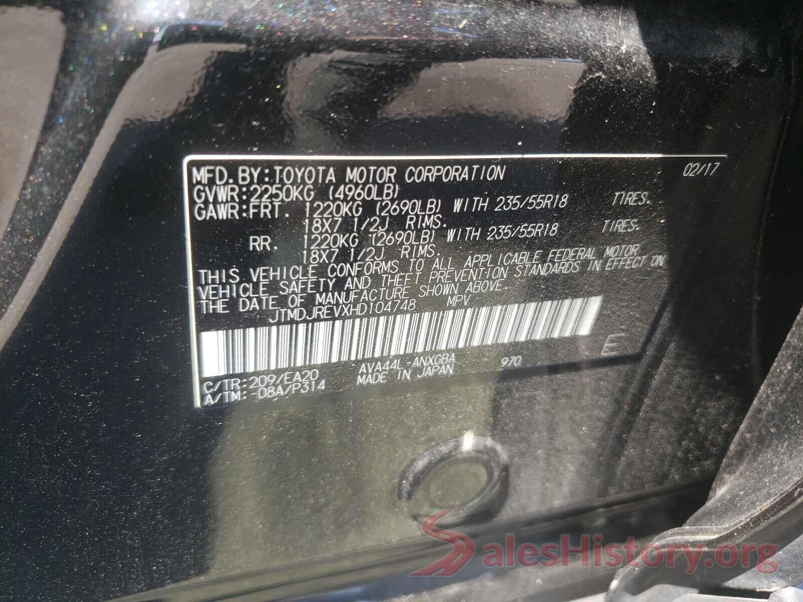 JTMDJREVXHD104748 2017 TOYOTA RAV4