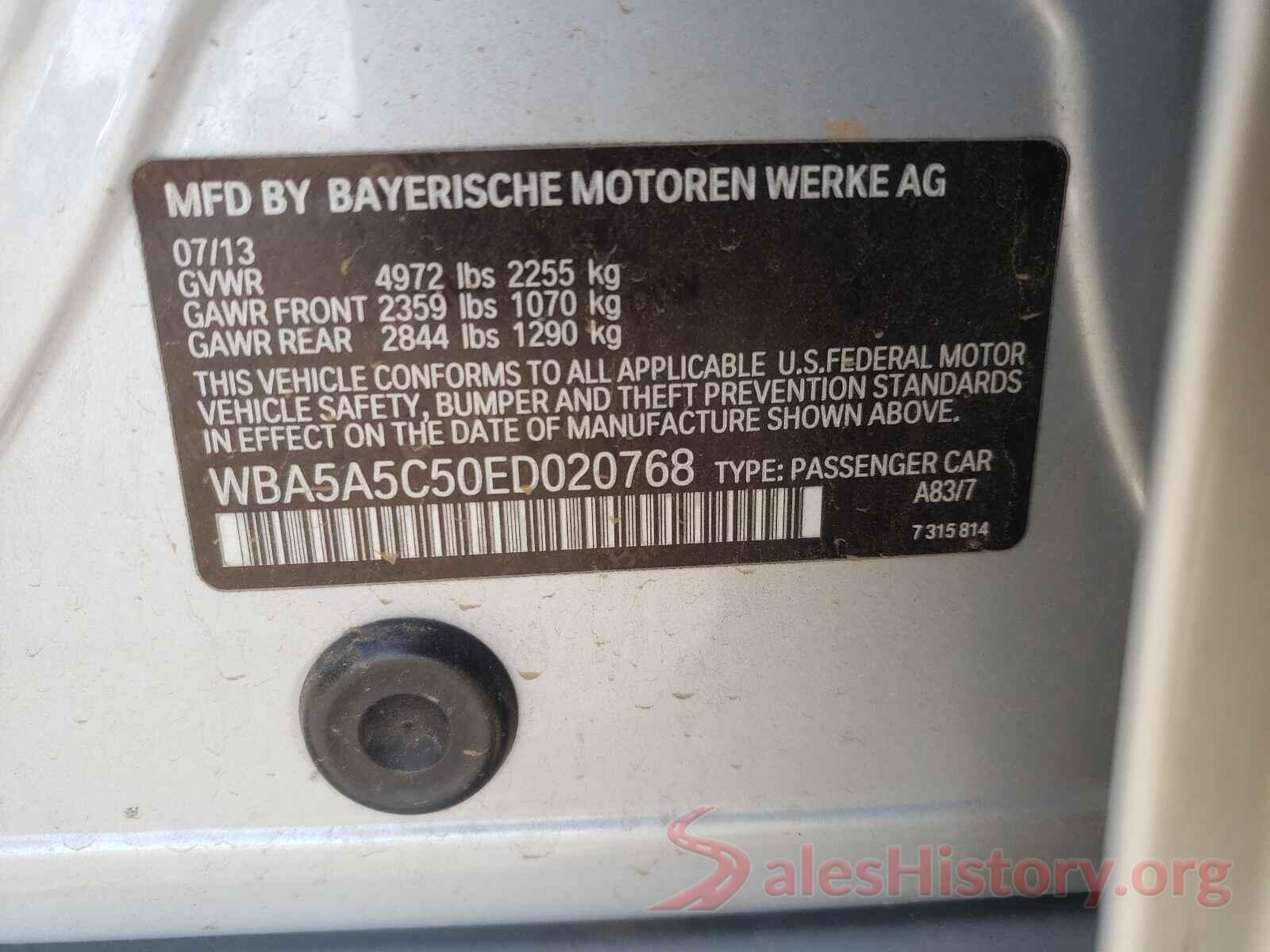 WBA5A5C50ED020768 2014 BMW 5 SERIES