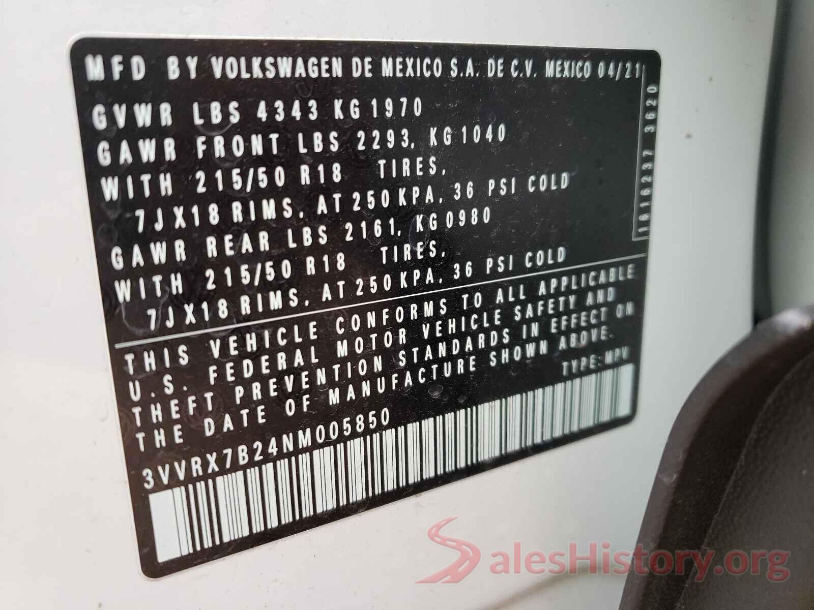 3VVRX7B24NM005850 2022 VOLKSWAGEN PASSAT