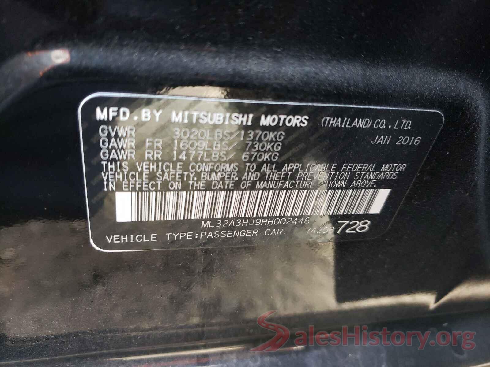 ML32A3HJ9HH002446 2017 MITSUBISHI MIRAGE