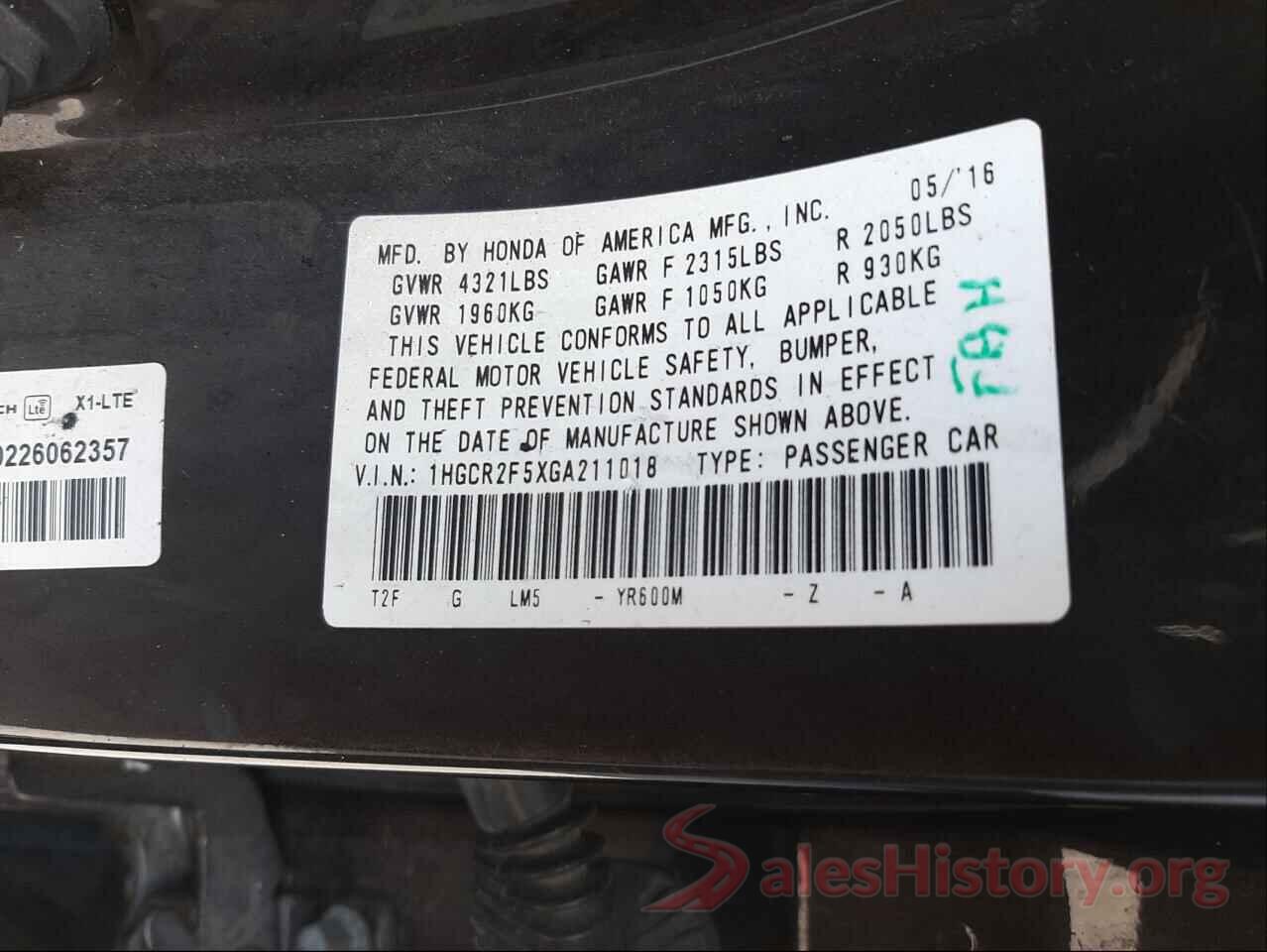 1HGCR2F5XGA211018 2016 HONDA ACCORD