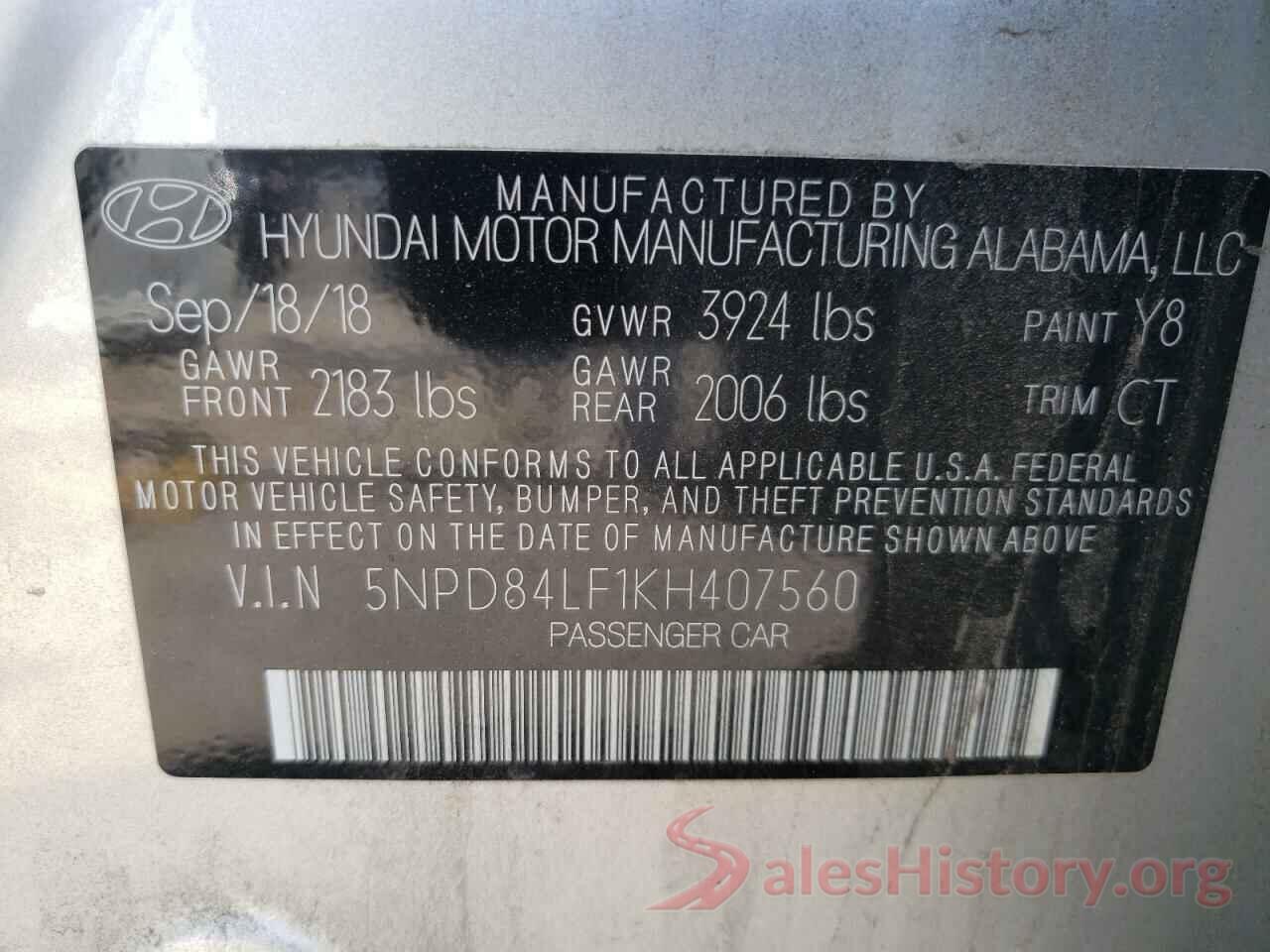 5NPD84LF1KH407560 2019 HYUNDAI ELANTRA