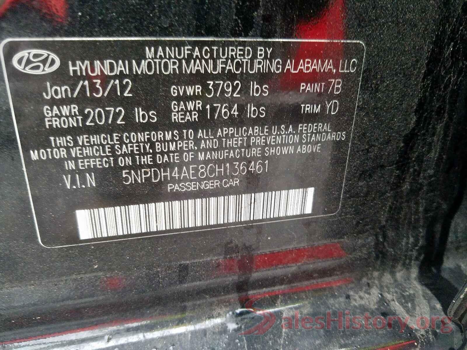 5NPDH4AE8CH136461 2012 HYUNDAI ELANTRA