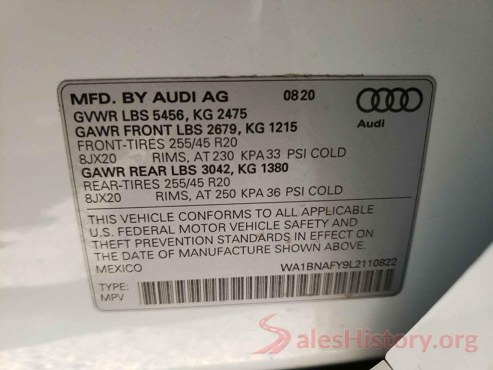 WA1BNAFY9L2110822 2020 AUDI Q5