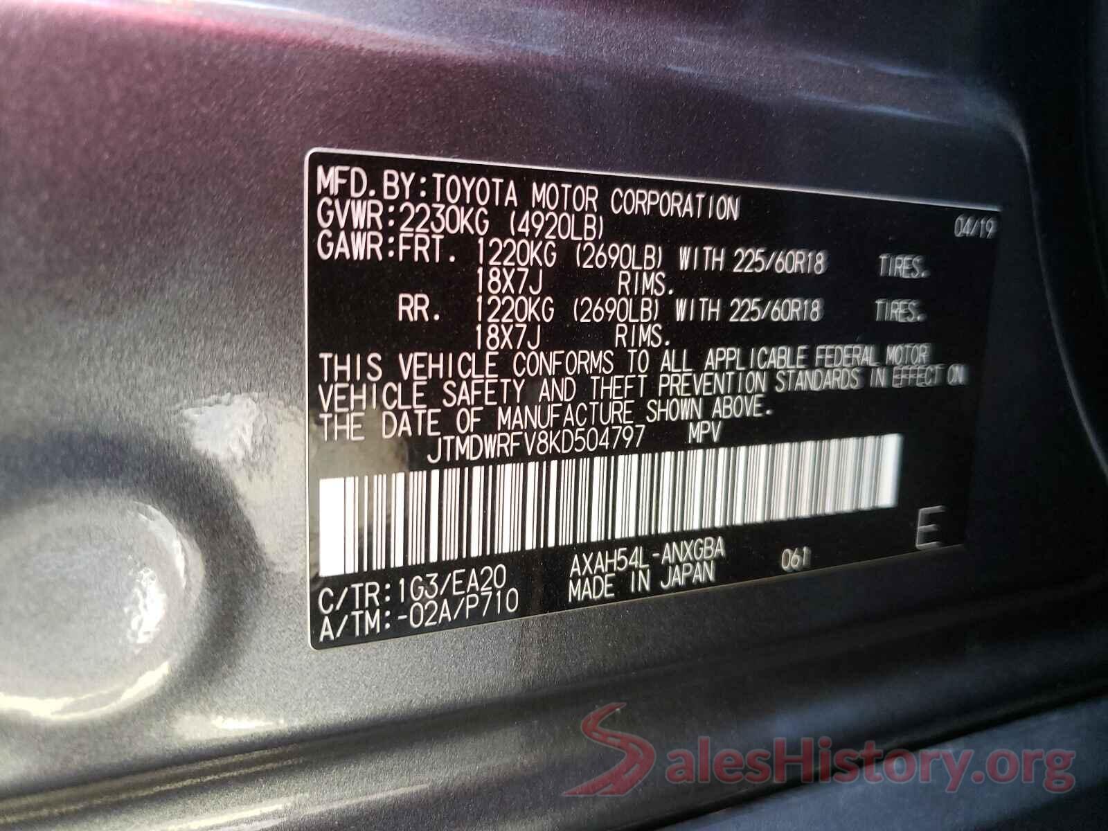 JTMDWRFV8KD504797 2019 TOYOTA RAV4